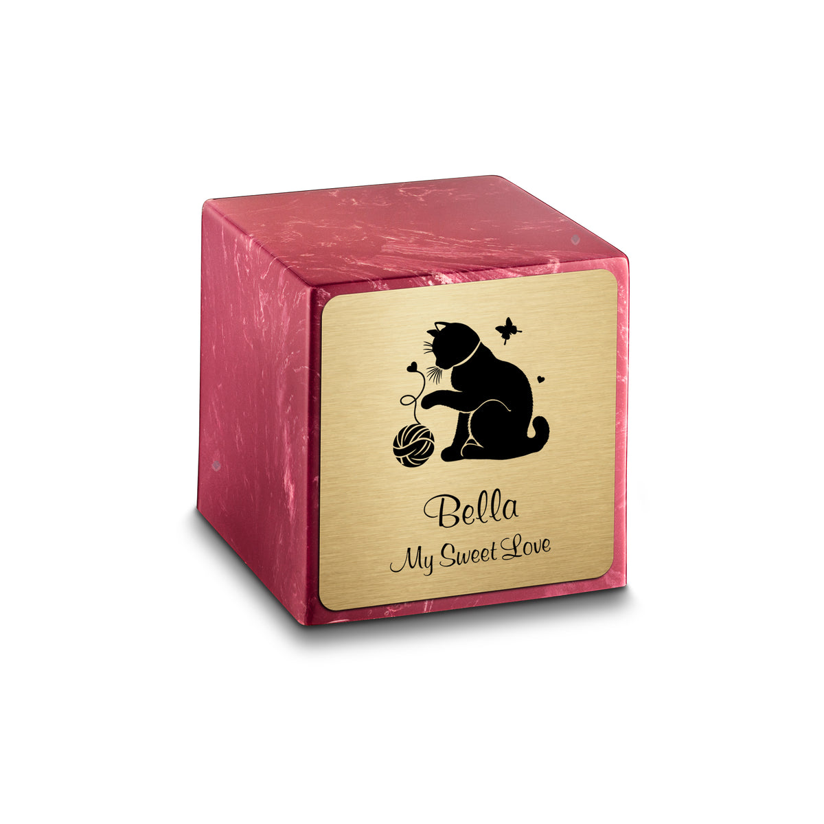 Small Cube Fun Cat Berry Cultured Marble Pet Cremation Urn by MacKenzie
