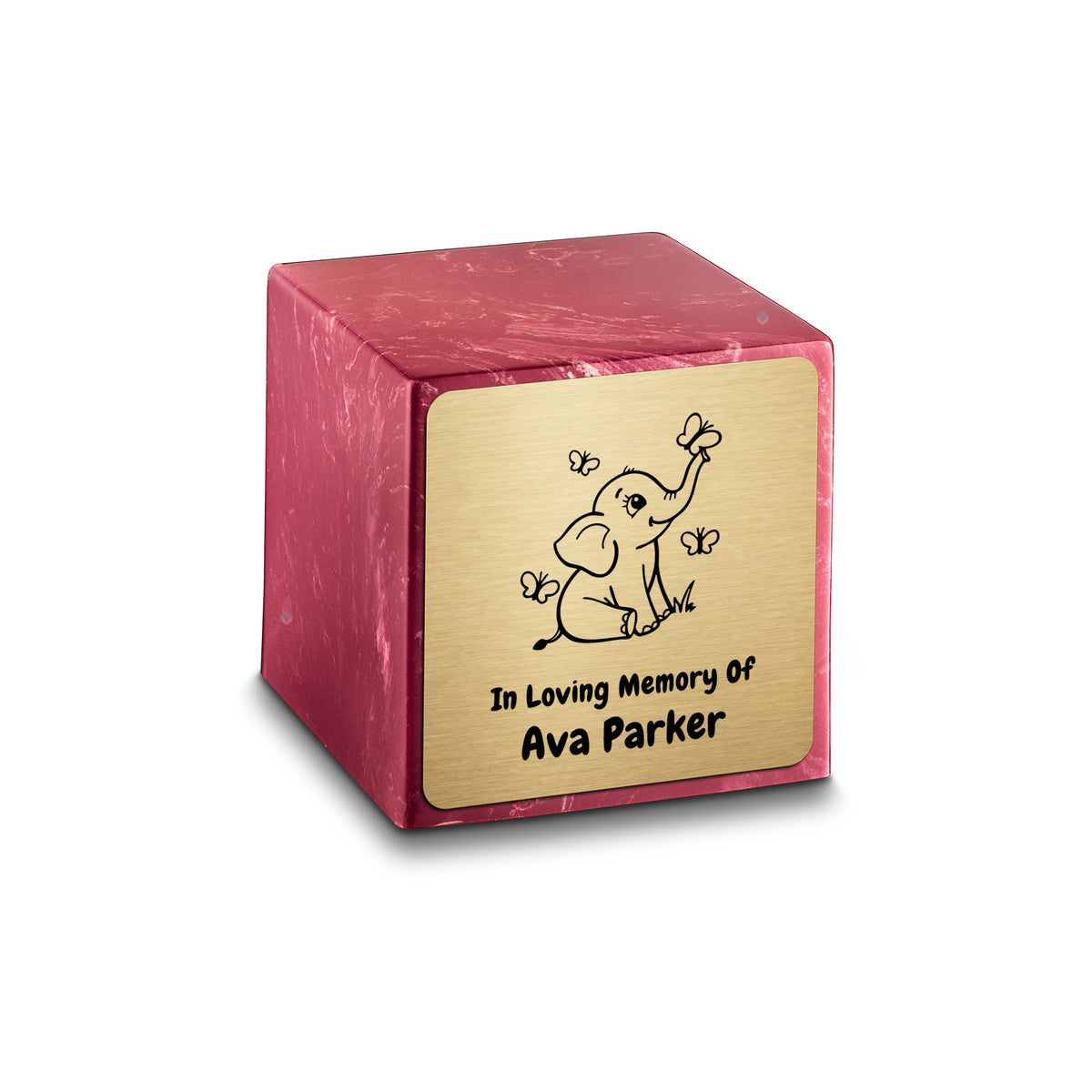 Small Cube Baby Elephant Berry Cultured Marble Child Cremation Urn by MacKenzie