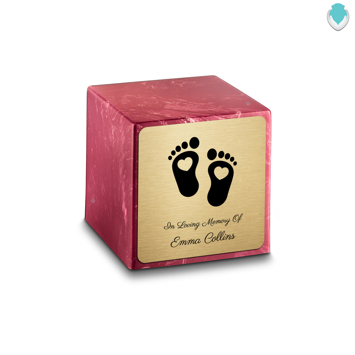 Small Cube Loving Heart Feet Berry Cultured Marble Child Cremation Urn by MacKenzie