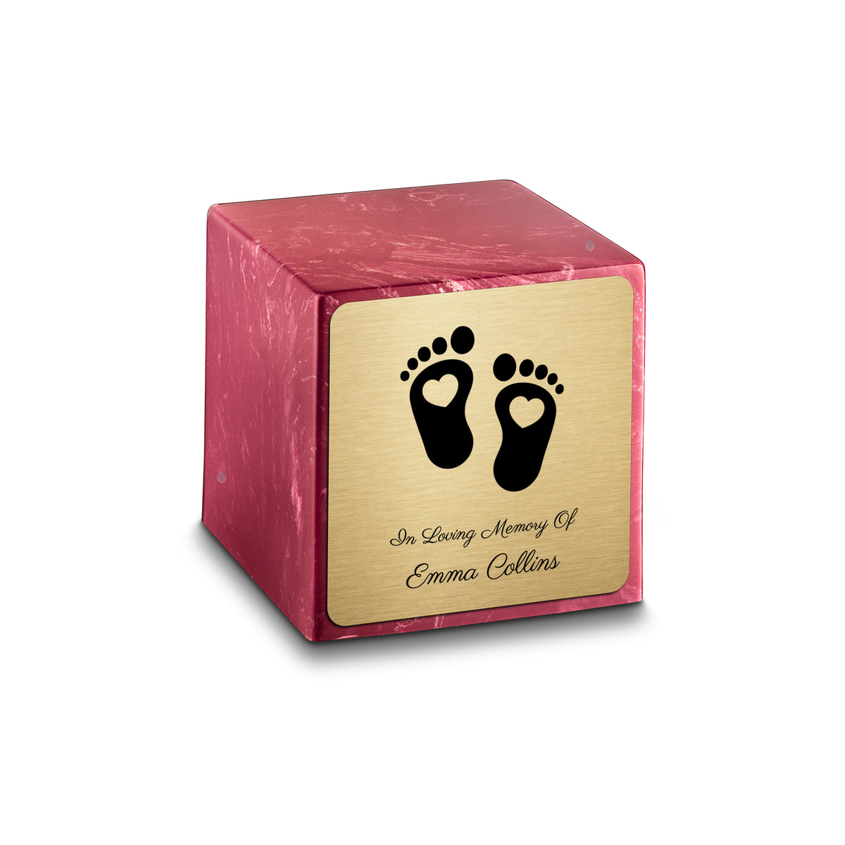 Small Cube Loving Heart Feet Berry Cultured Marble Child Cremation Urn by MacKenzie