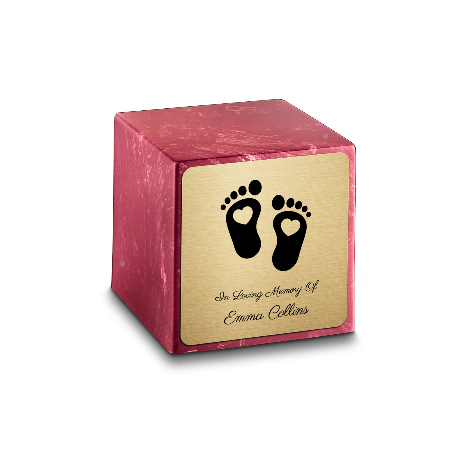 Small Cube Loving Heart Feet Berry Cultured Marble Child Cremation Urn by MacKenzie