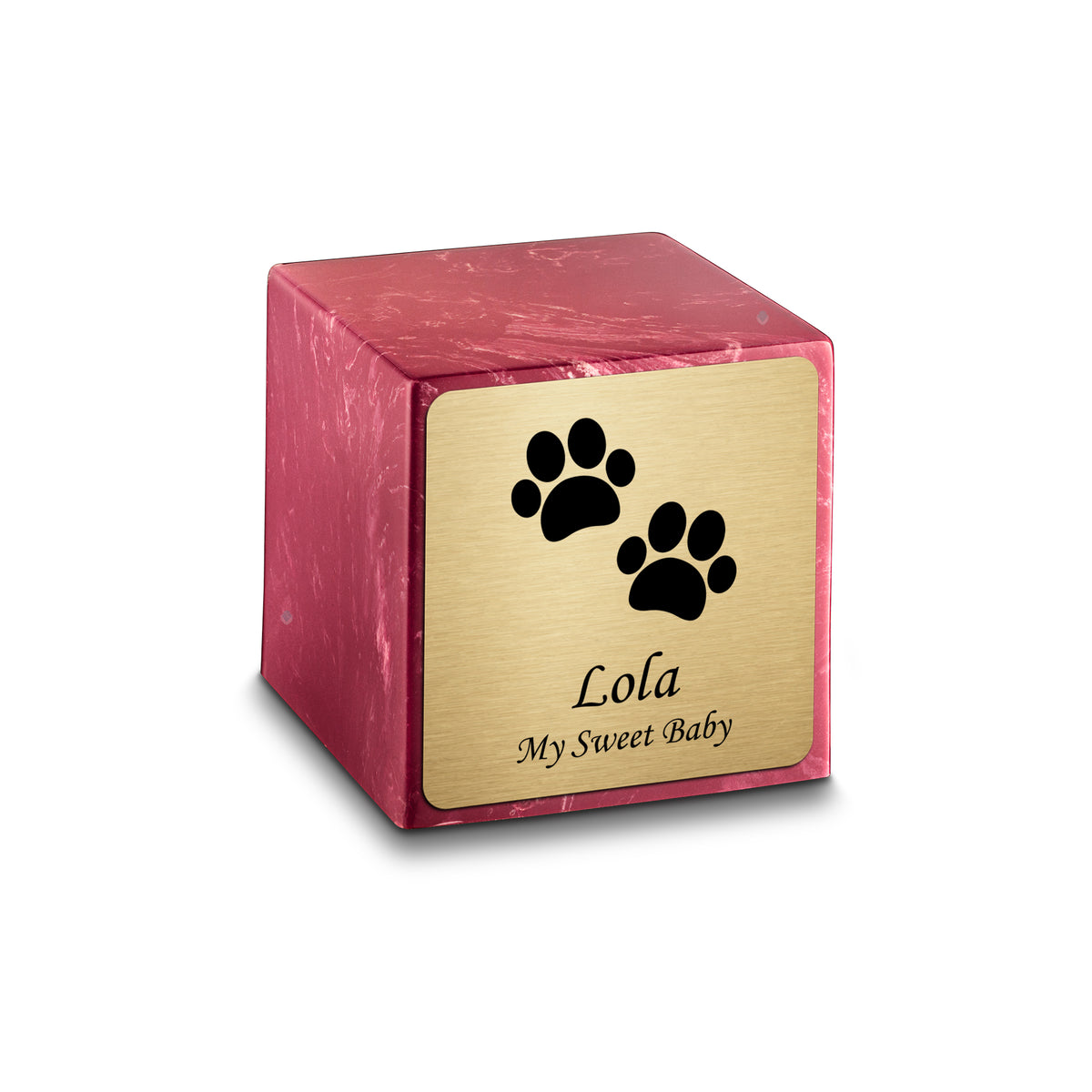 Small Cube Walking Paws Berry Cultured Marble Pet Cremation Urn by MacKenzie