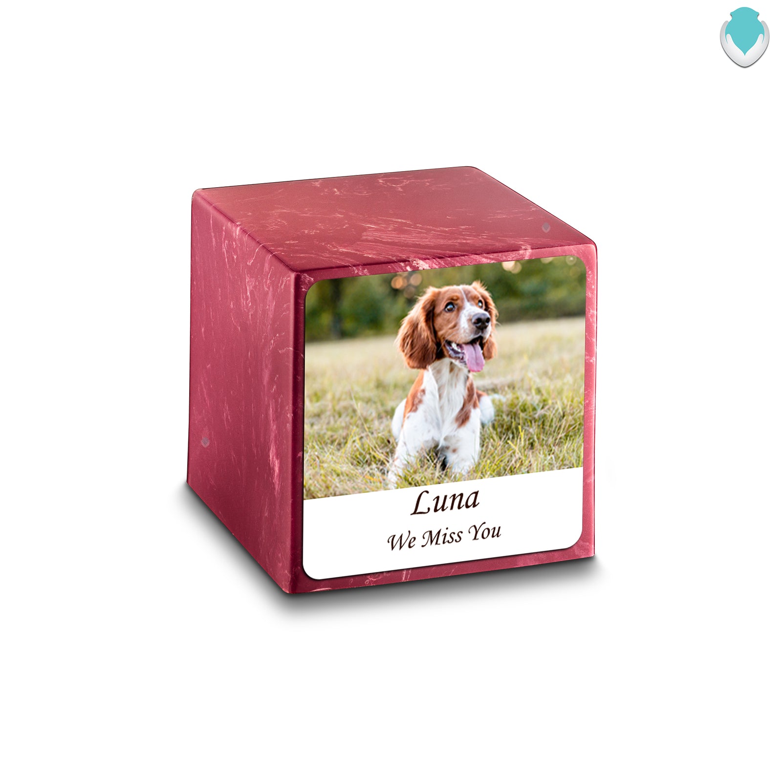 Small Cube Custom Pet Photo Berry Cultured Marble Pet Cremation Urn by MacKenzie