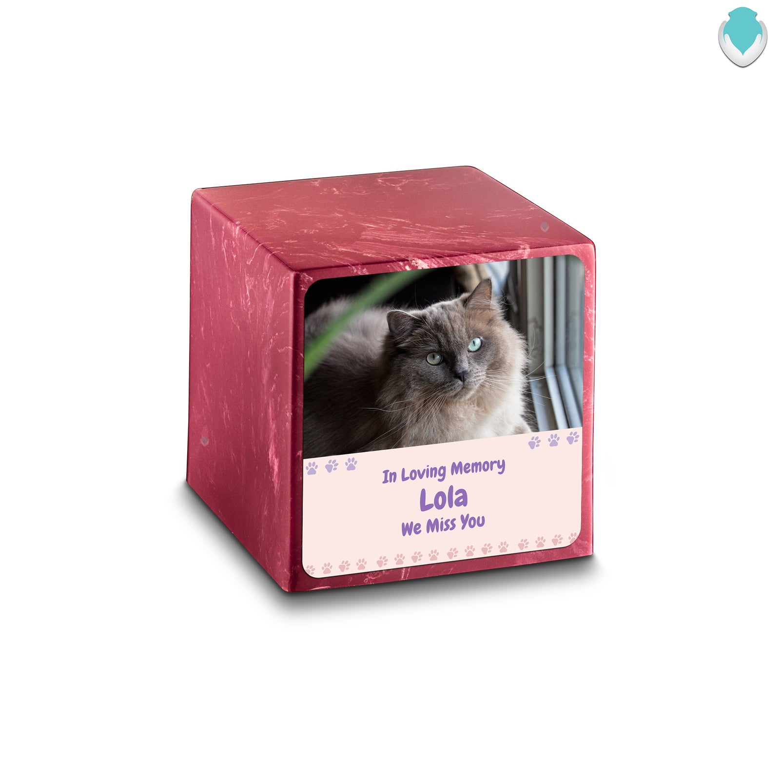 Small Cube Pet Photo Memorial Berry Cultured Marble Pet Cremation Urn by MacKenzie