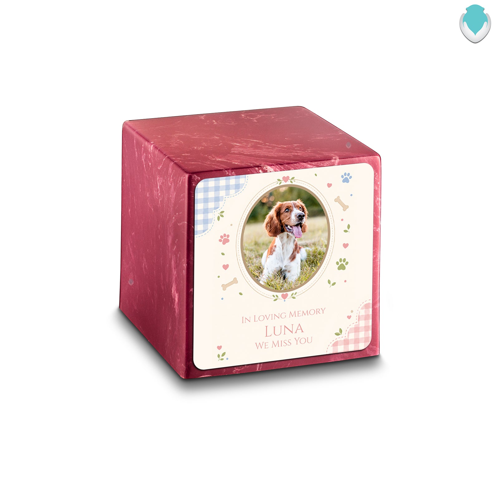 Small Cube Custom Pet Memorial Berry Cultured Marble Pet Cremation Urn by MacKenzie