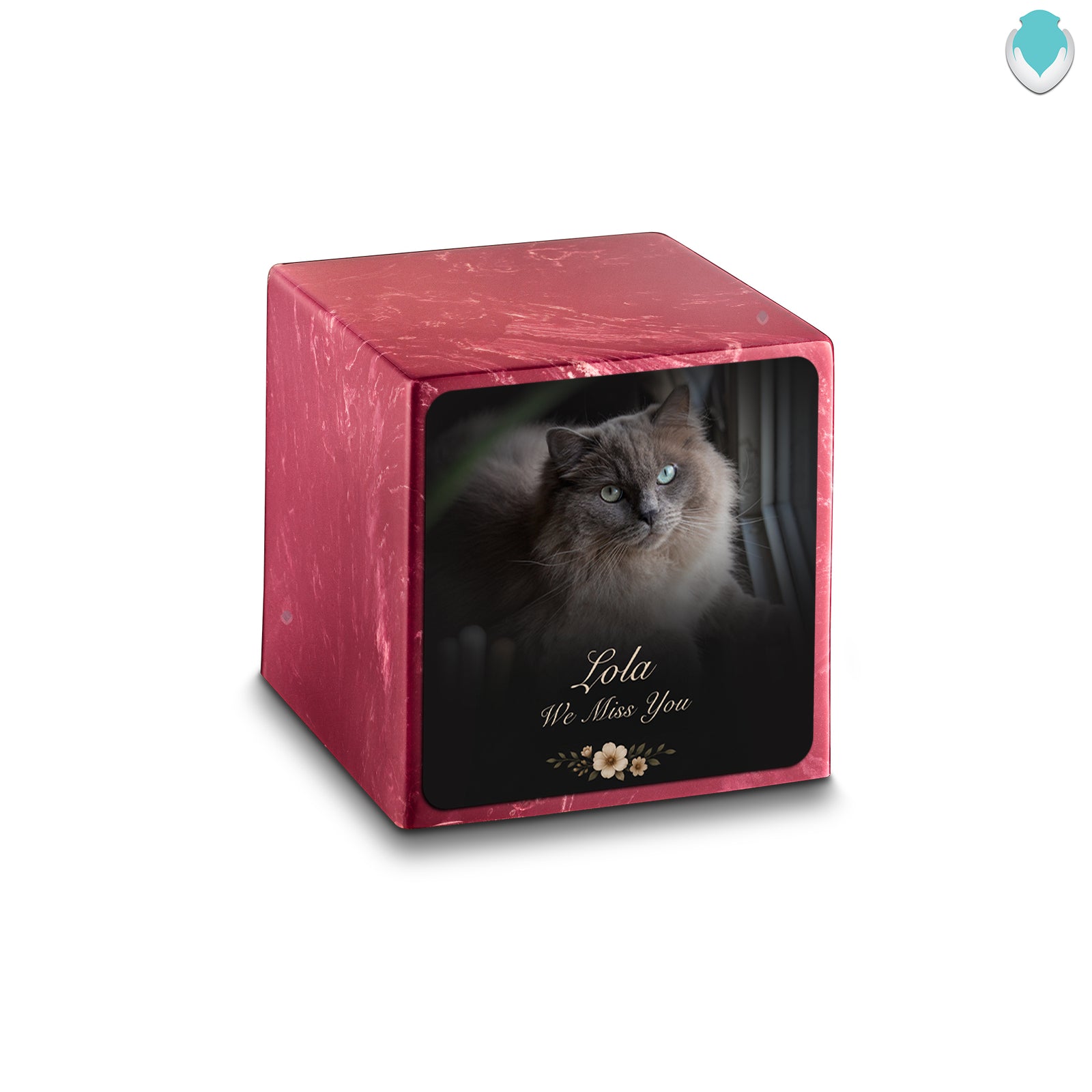Small Cube Pet Portrait Photo Berry Cultured Marble Pet Cremation Urn by MacKenzie