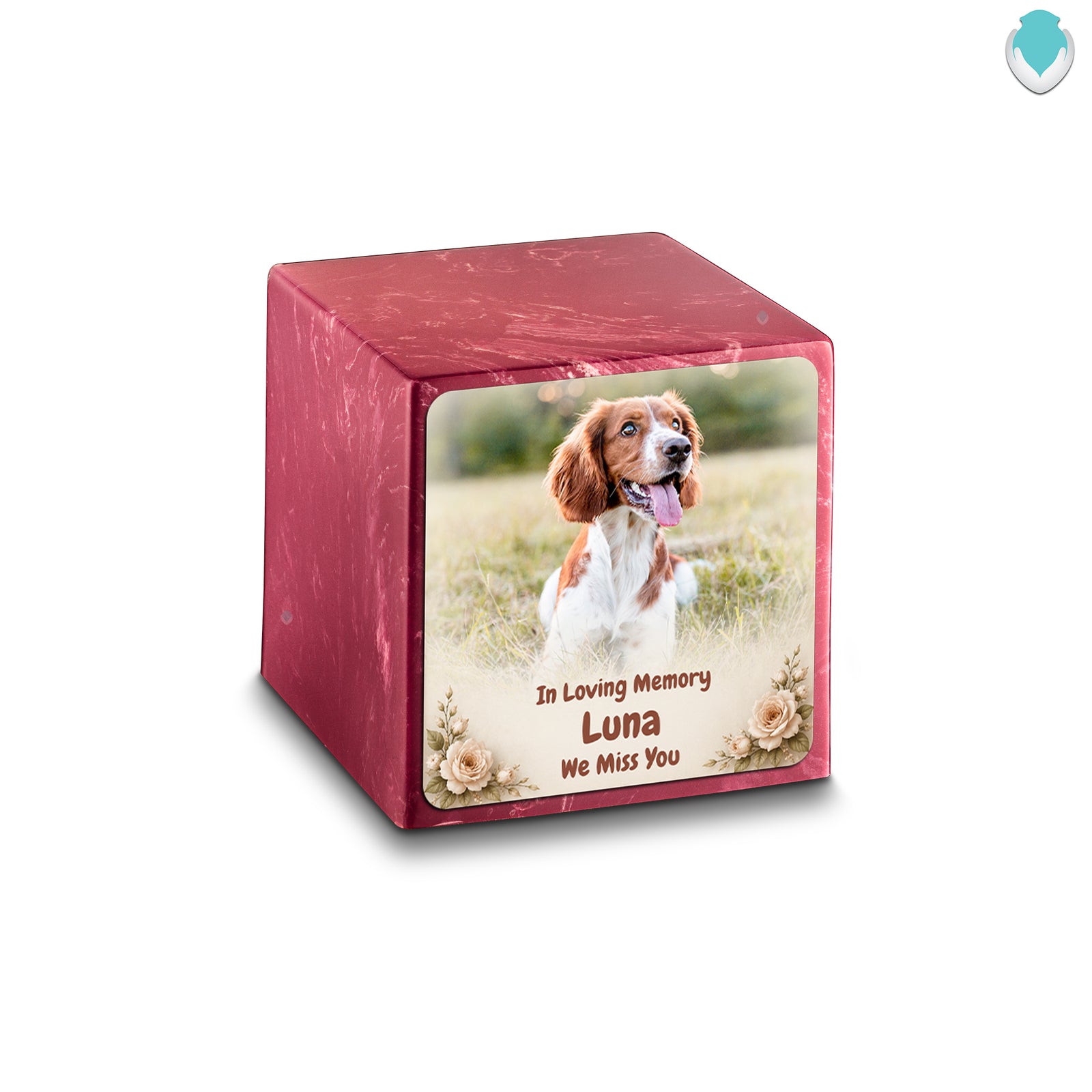 Small Cube Personalized Pet Photo Berry Cultured Marble Pet Cremation Urn by MacKenzie