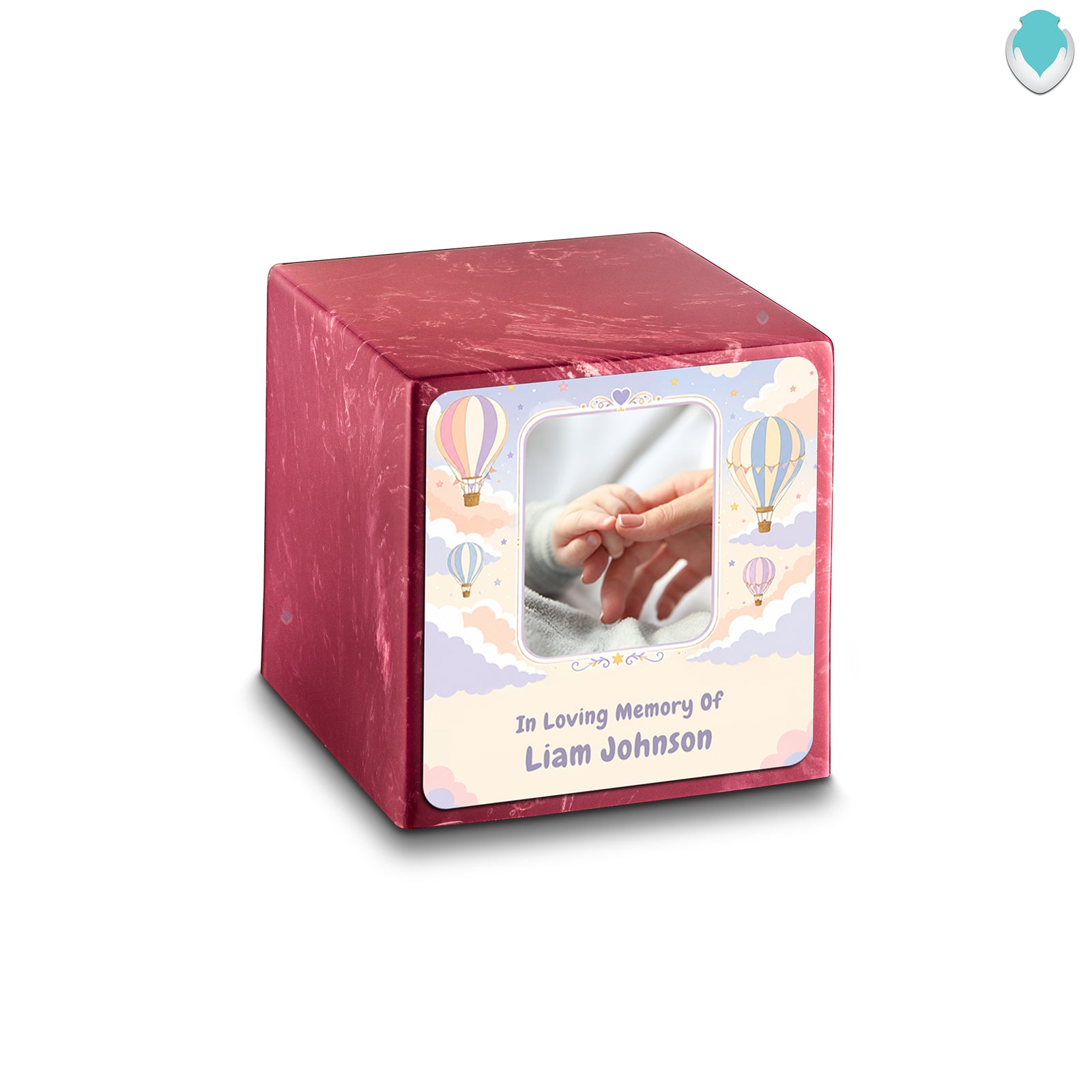 Small Cube Hot Air Balloons Berry Cultured Marble Child Cremation Urn by MacKenzie