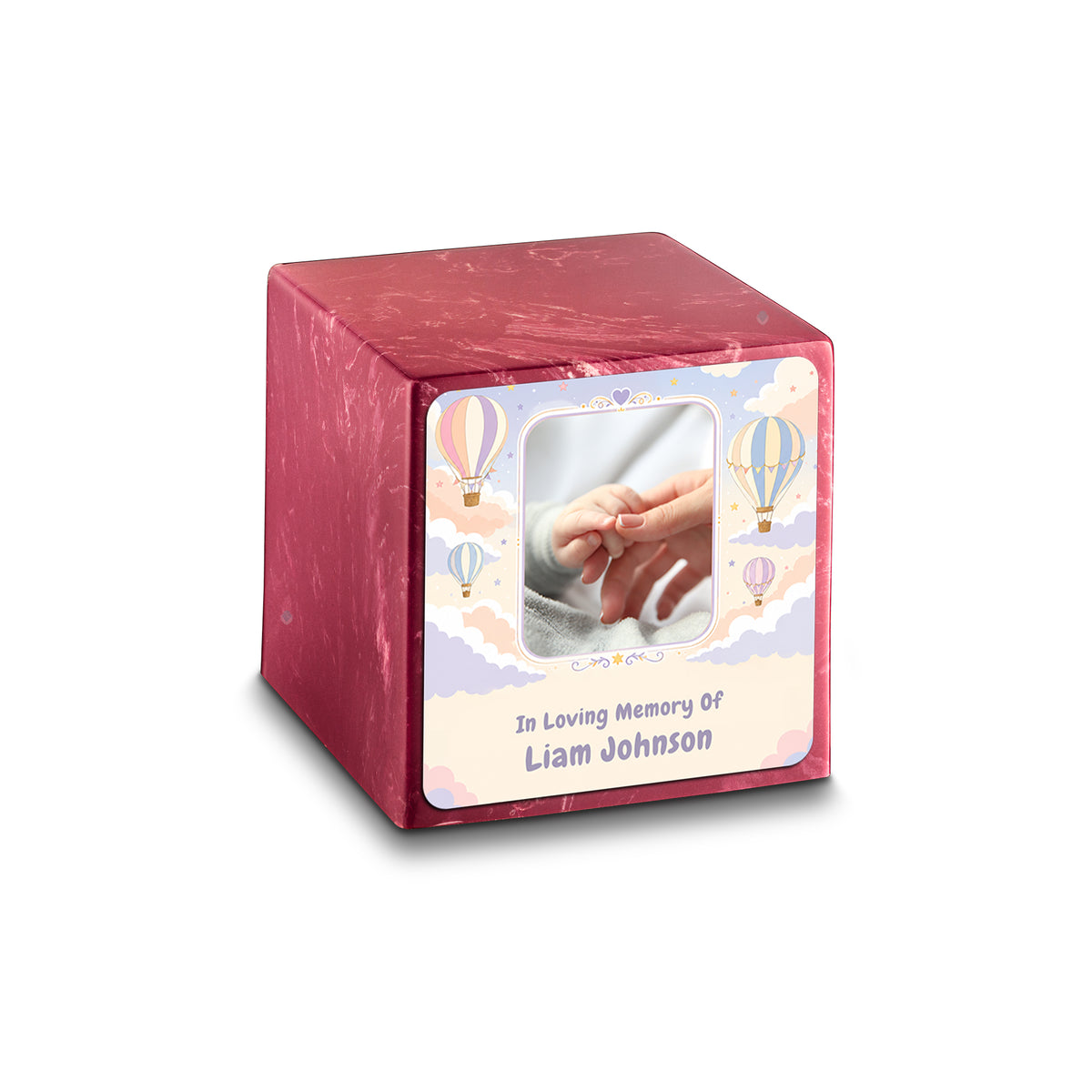 Small Cube Hot Air Balloons Berry Cultured Marble Child Cremation Urn by MacKenzie