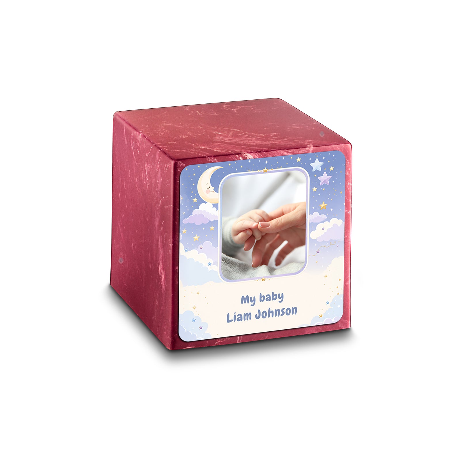 Small Cube Moon and Stars Berry Cultured Marble Child Cremation Urn by MacKenzie