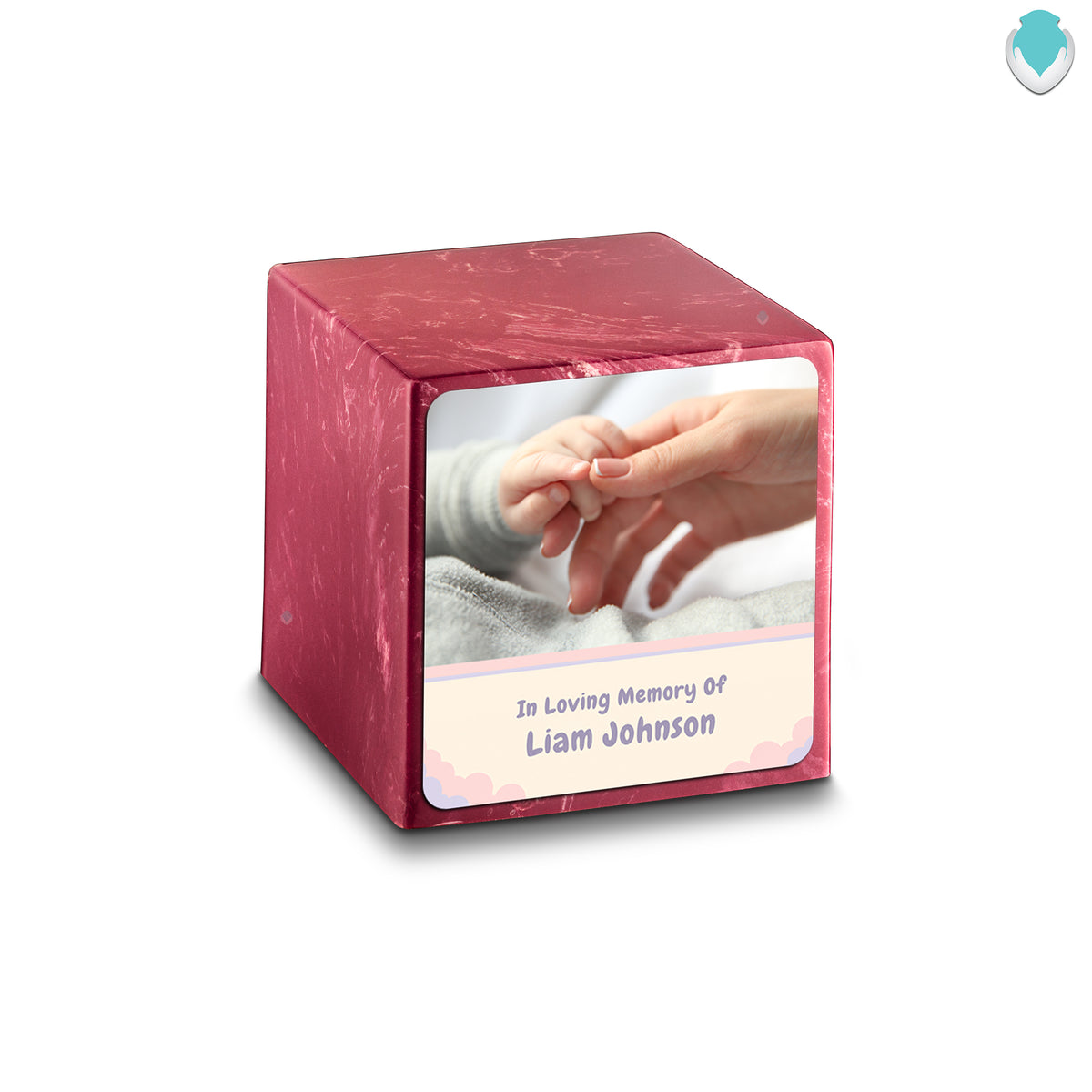 Small Cube Classic Photo Berry Cultured Marble Child Cremation Urn by MacKenzie