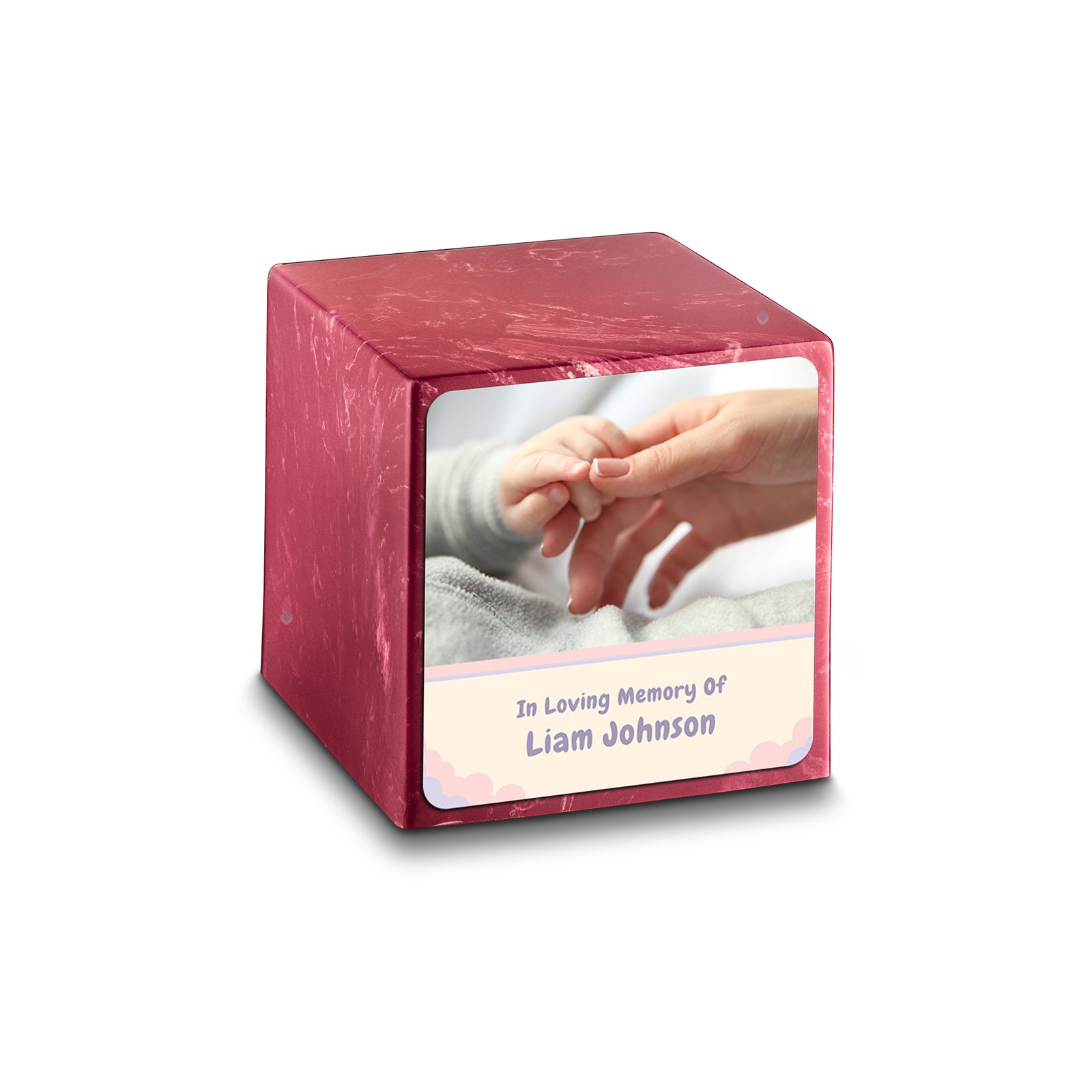 Small Cube Classic Photo Berry Cultured Marble Child Cremation Urn by MacKenzie