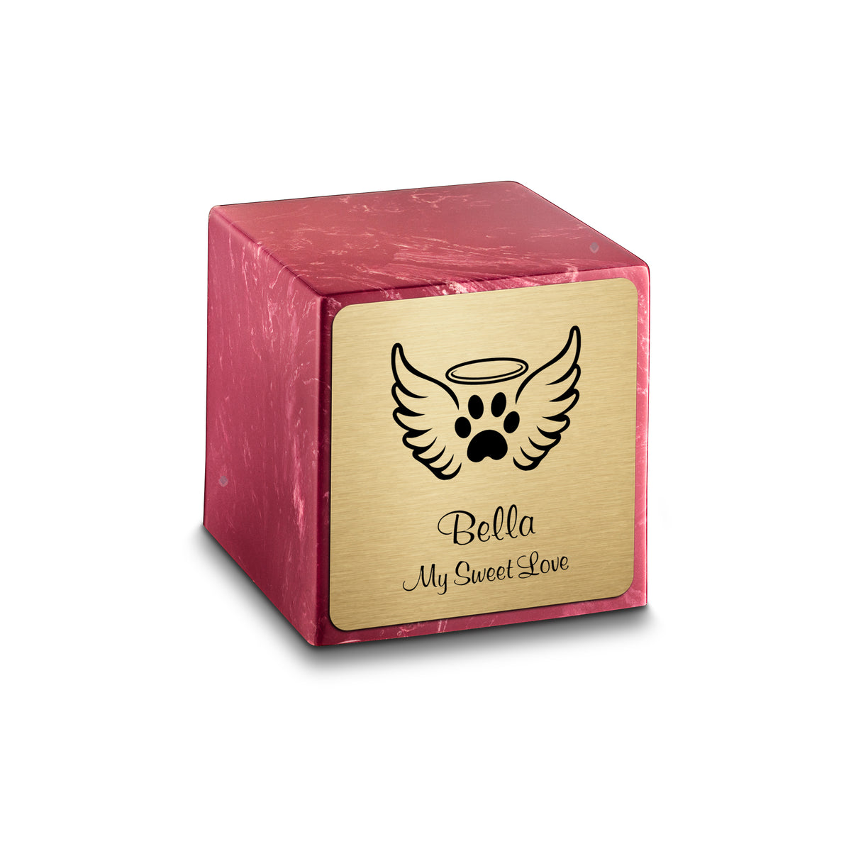 Small Cube Angel Wings Berry Cultured Marble Pet Cremation Urn by MacKenzie