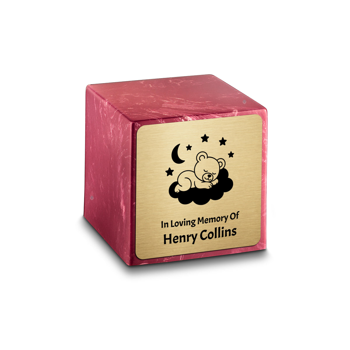 Small Cube Sleeping Teddy Berry Cultured Marble Child Cremation Urn by MacKenzie