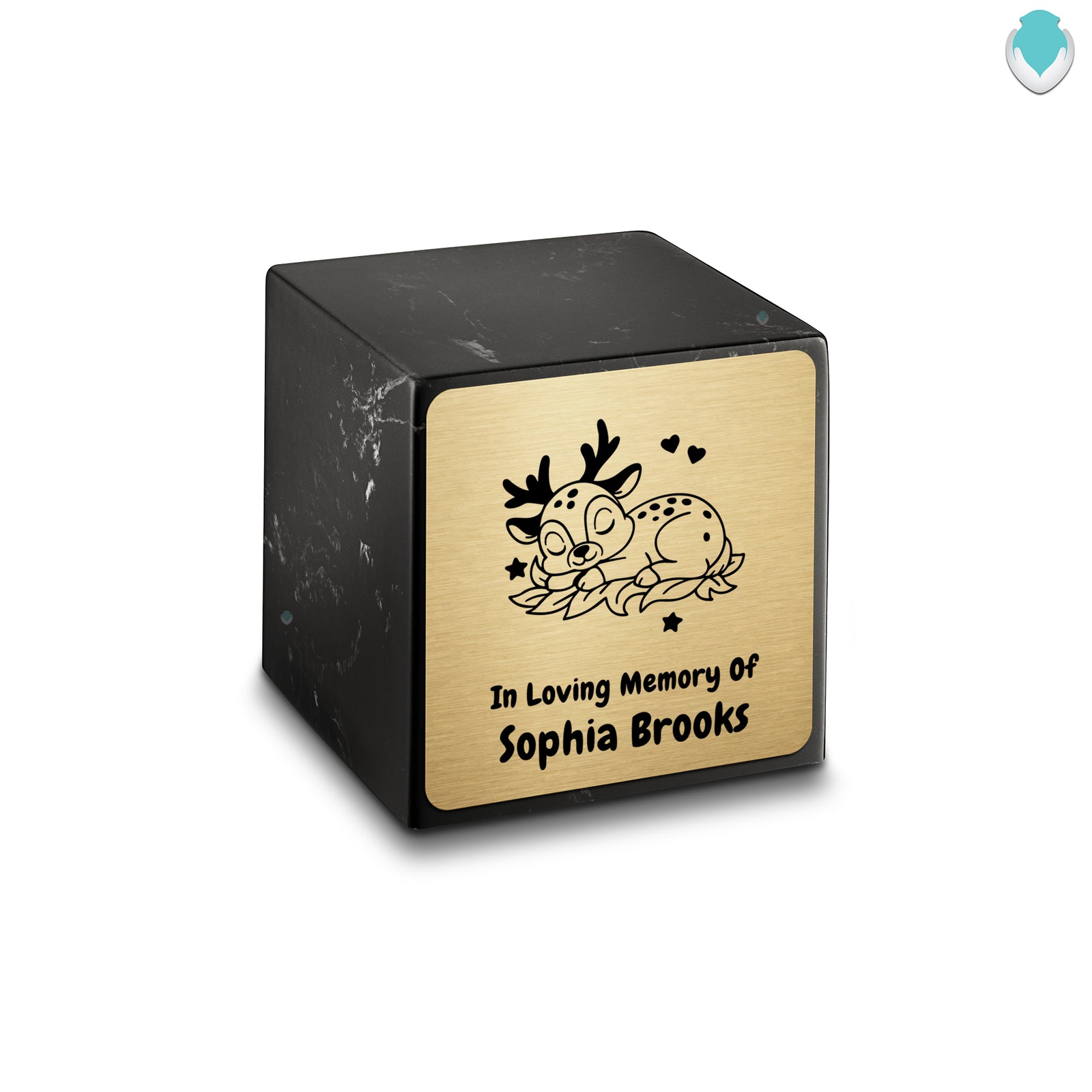 Small Cube Baby Deer Black and White Cultured Marble Child Cremation Urn by MacKenzie
