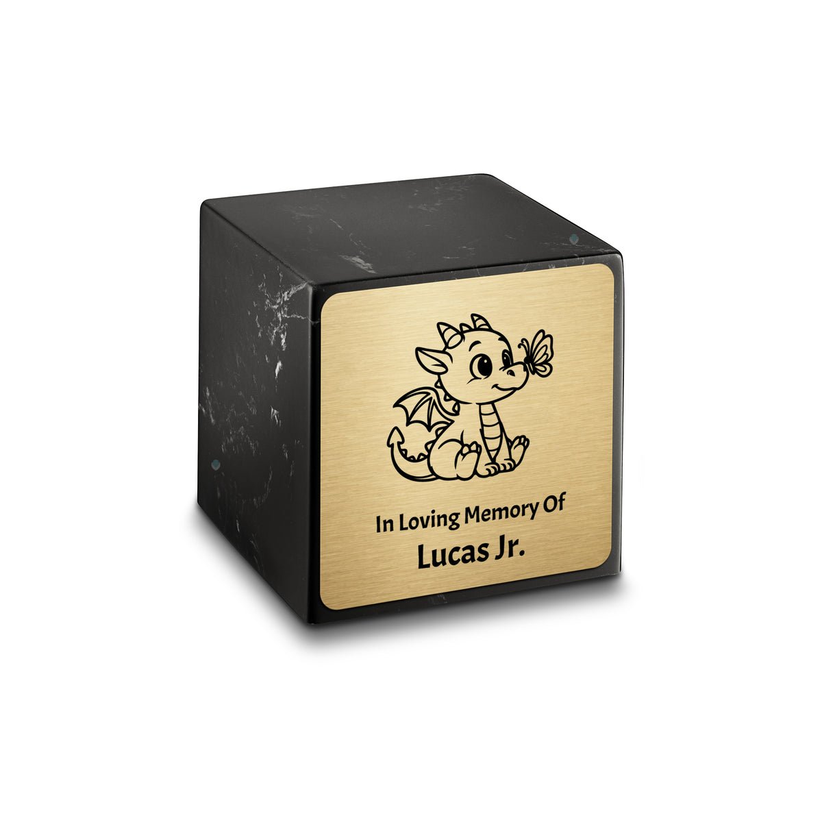 Small Cube Baby Dragon Black and White Cultured Marble Child Cremation Urn by MacKenzie