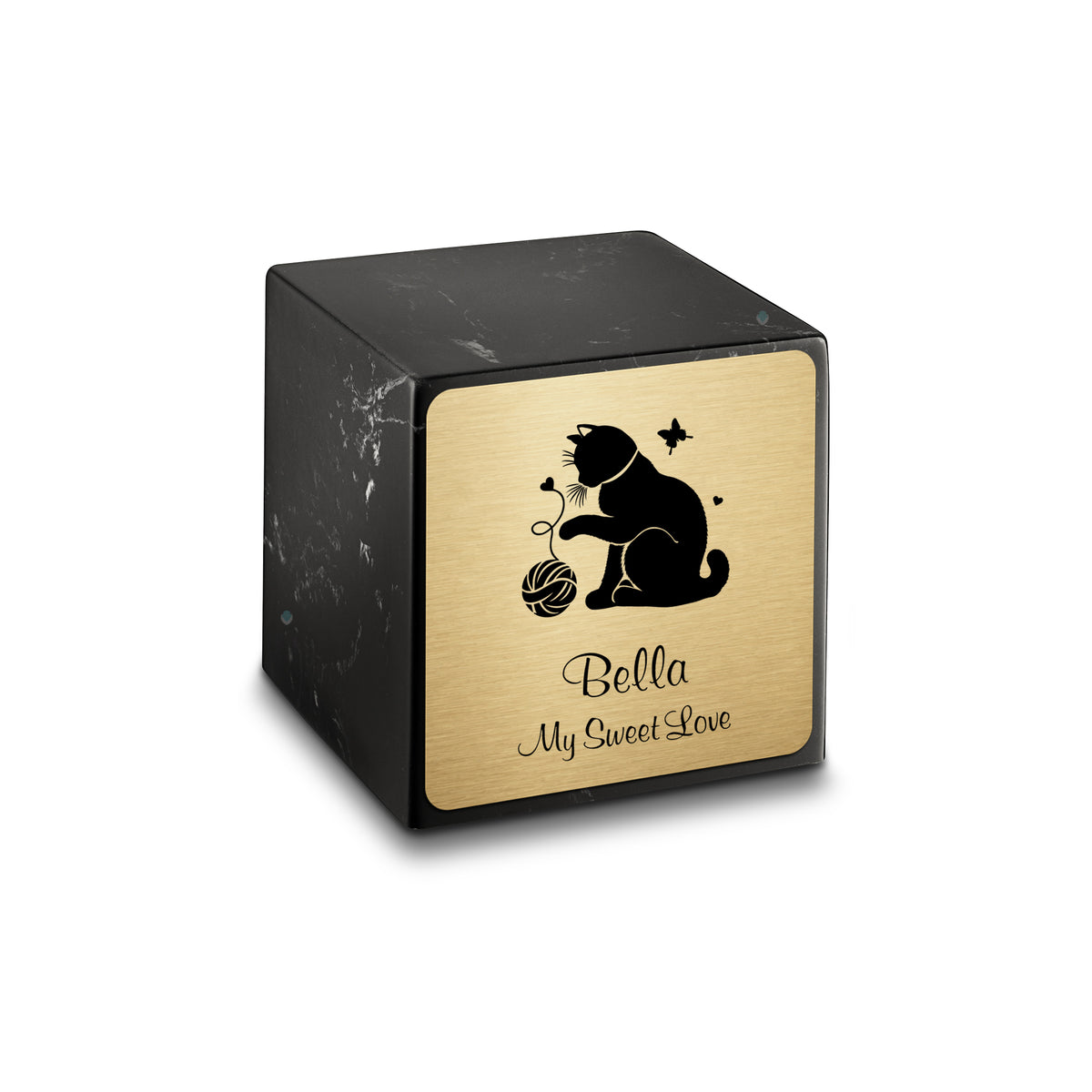 Small Cube Fun Cat Black and White Cultured Marble Pet Cremation Urn by MacKenzie