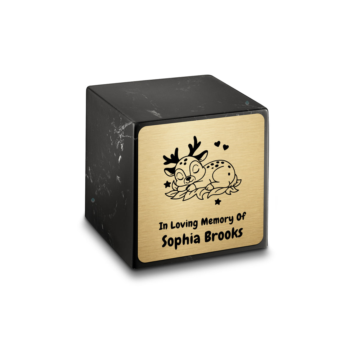 Small Cube Baby Deer Black and White Cultured Marble Child Cremation Urn by MacKenzie