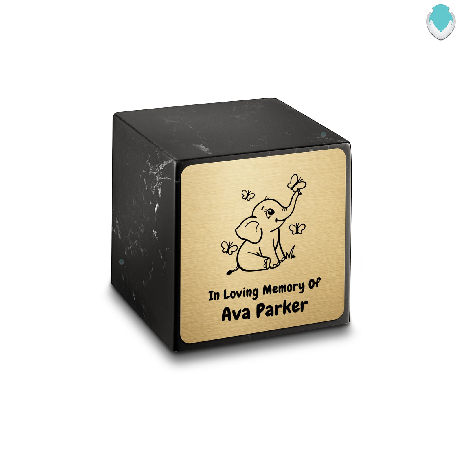 Small Cube Baby Elephant Black and White Cultured Marble Child Cremation Urn by MacKenzie