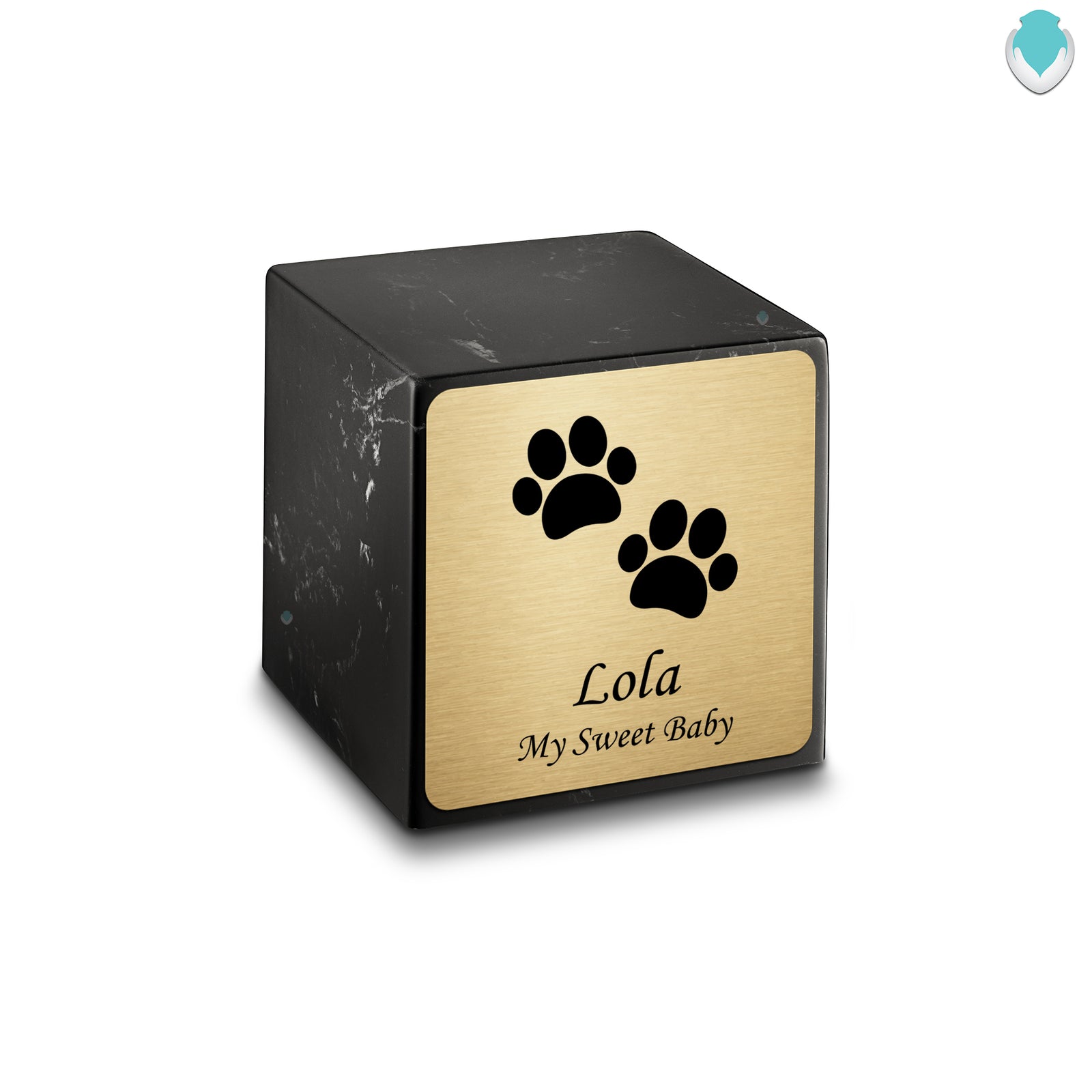 Small Cube Walking Paws Black and White Cultured Marble Pet Cremation Urn by MacKenzie