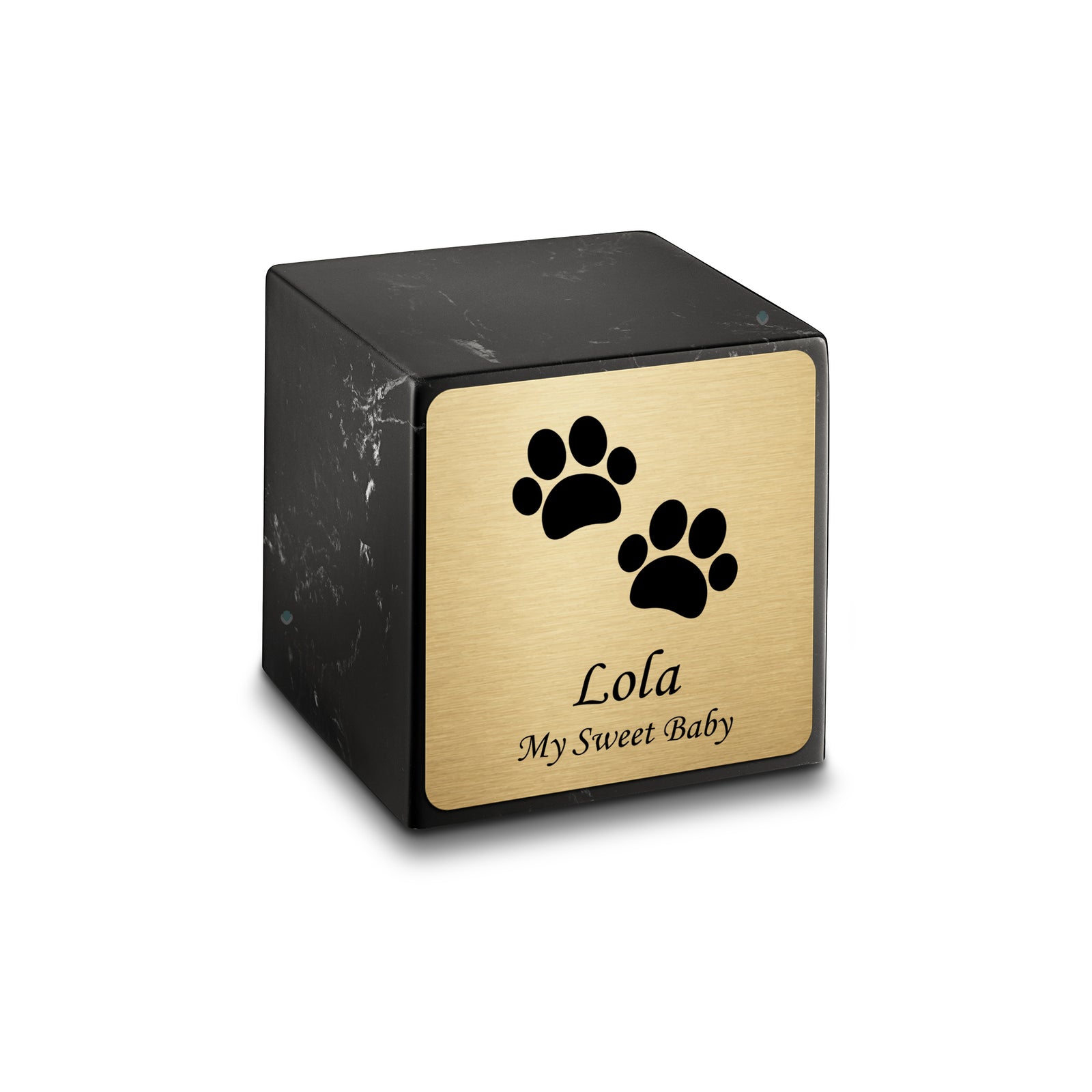 Small Cube Walking Paws Black and White Cultured Marble Pet Cremation Urn by MacKenzie
