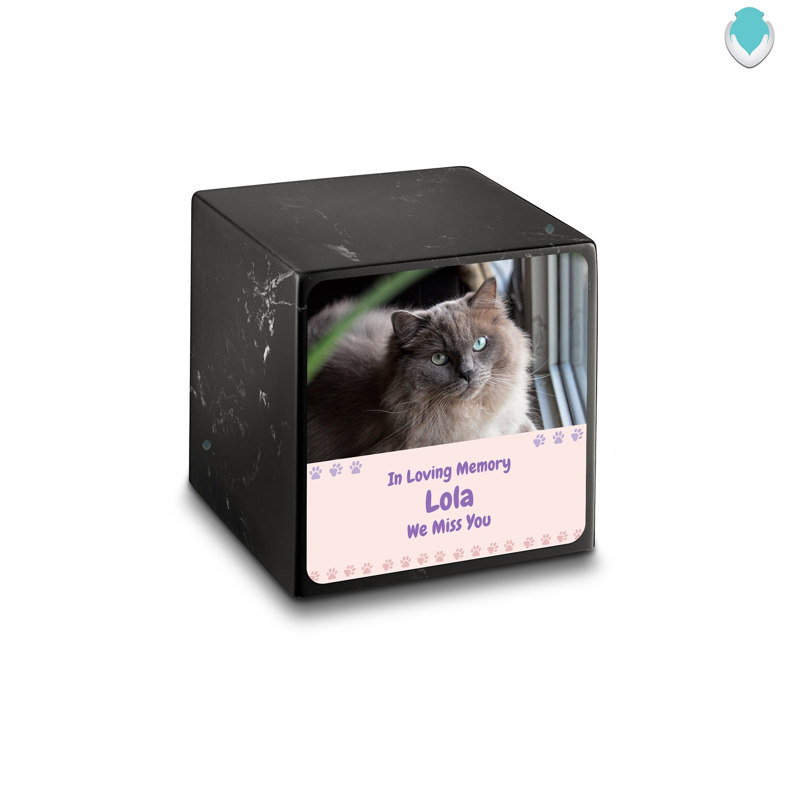 Small Cube Pet Photo Memorial Black & White Cultured Marble Pet Cremation Urn by MacKenzie