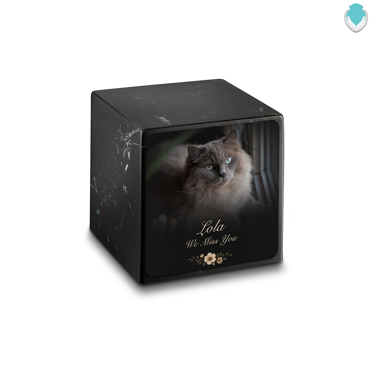 Small Cube Pet Portrait Photo Black & White Cultured Marble Pet Cremation Urn by MacKenzie