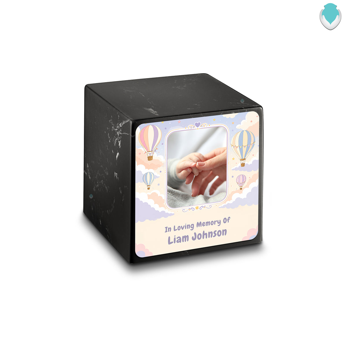 Small Cube Hot Air Balloons Black & White Cultured Marble Child Cremation Urn by MacKenzie