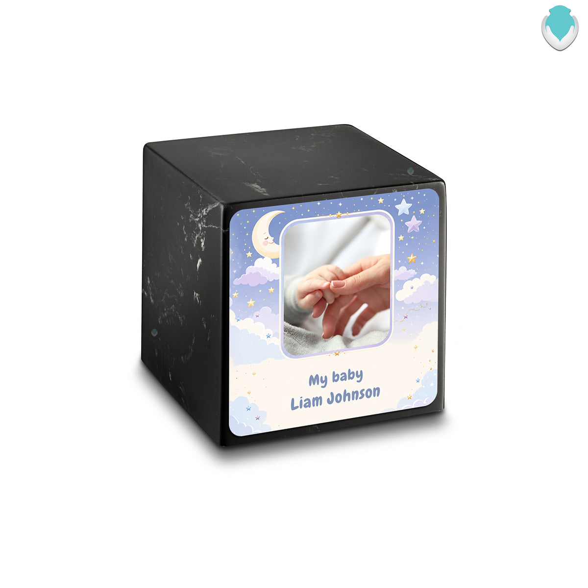 Small Cube Moon and Stars Black & White Cultured Marble Child Cremation Urn by MacKenzie