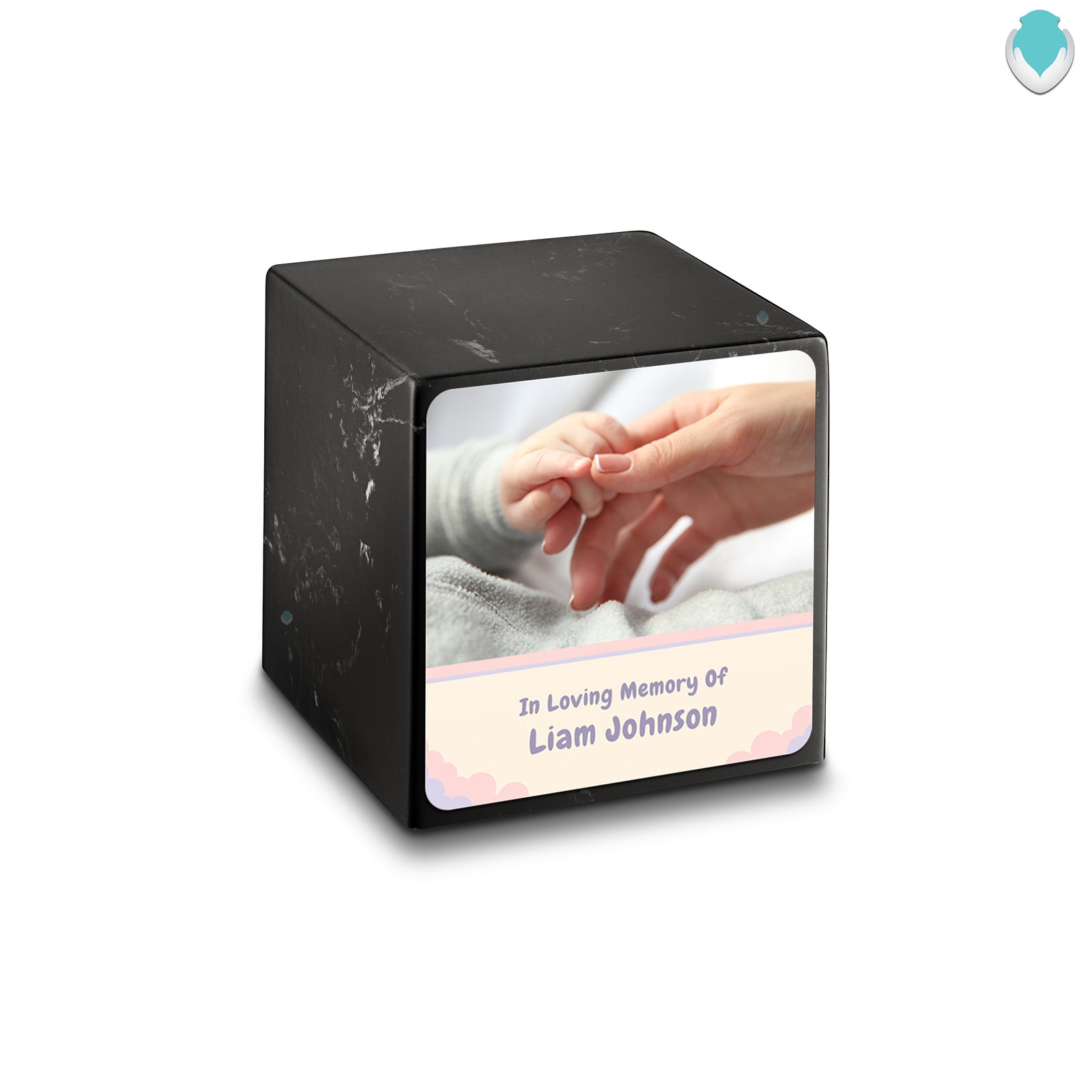 Small Cube Classic Photo Black & White Cultured Marble Child Cremation Urn by MacKenzie