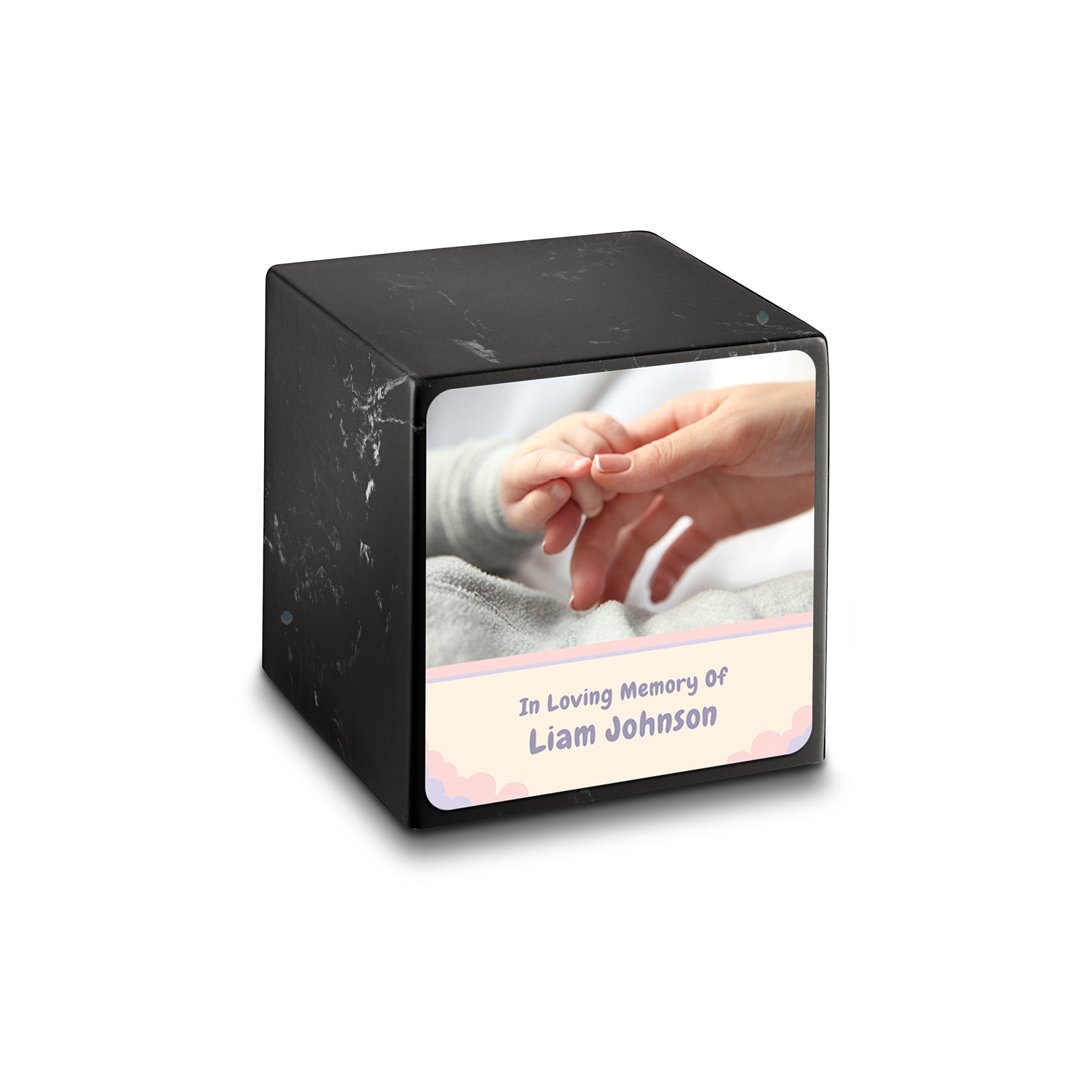 Small Cube Classic Photo Black & White Cultured Marble Child Cremation Urn by MacKenzie