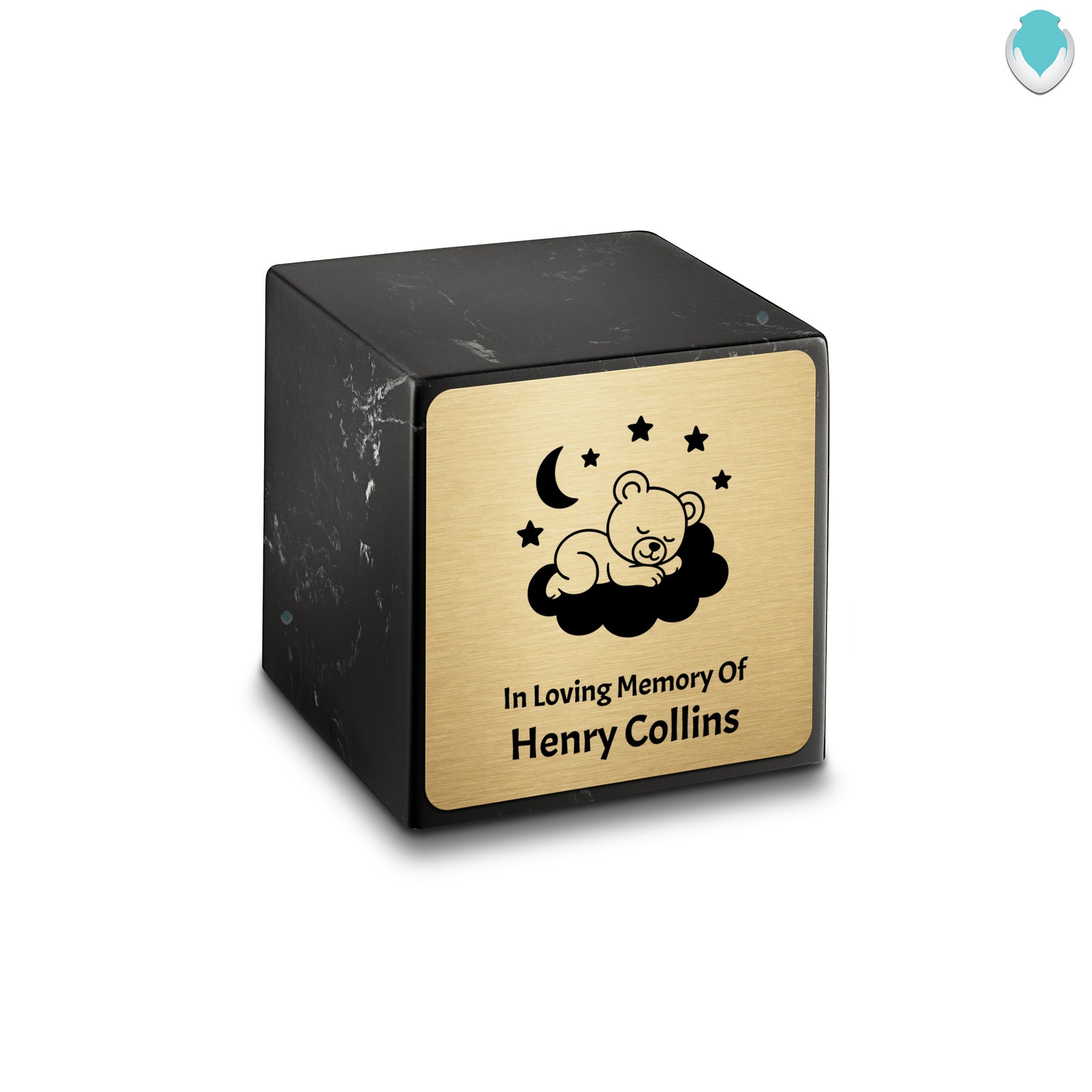 Small Cube Sleeping Teddy Black and White Cultured Marble Child Cremation Urn by MacKenzie