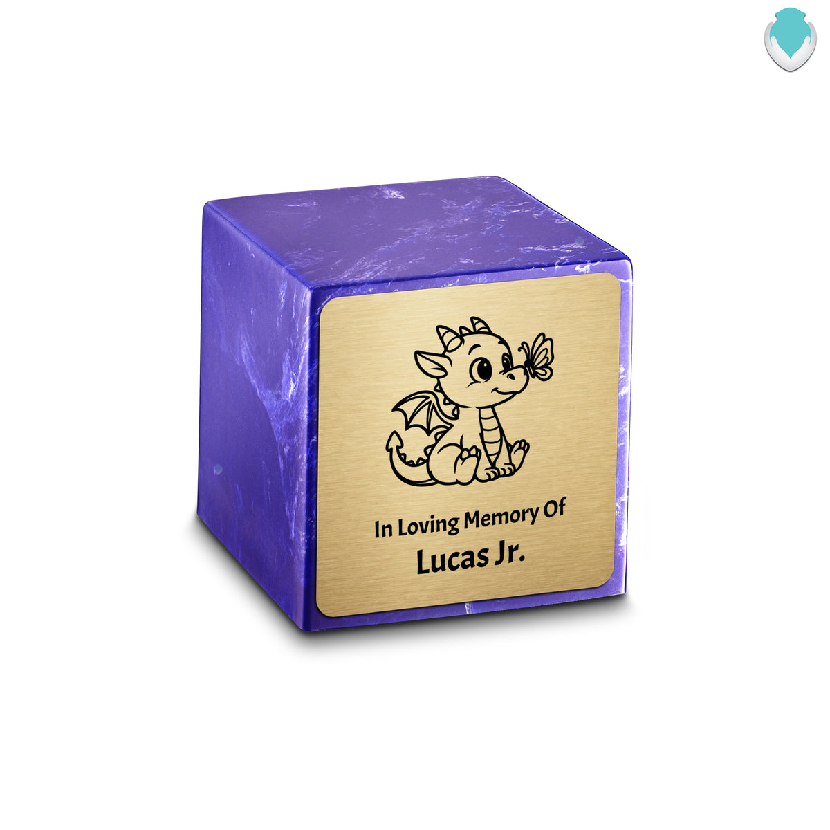 Small Cube Baby Dragon Cobalt Cultured Marble Child Cremation Urn by MacKenzie