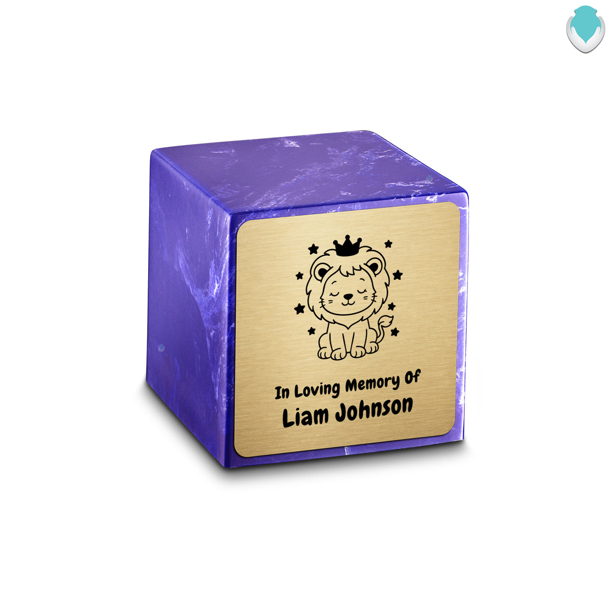 Small Cube Baby Lion Cobalt Cultured Marble Child Cremation Urn by MacKenzie