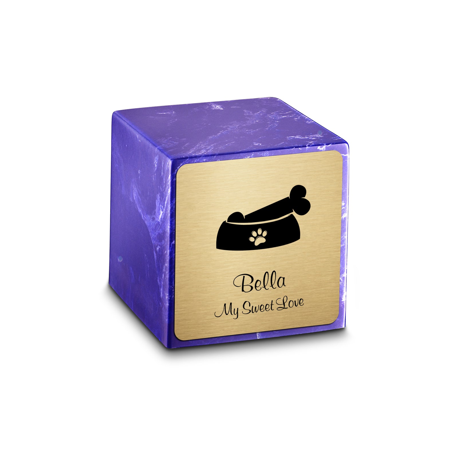 Small Cube Dog Bone Cobalt Cultured Marble Pet Cremation Urn by MacKenzie