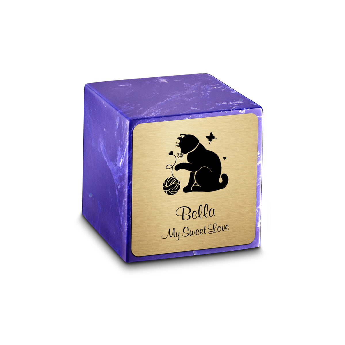Small Cube Fun Cat Cobalt Cultured Marble Pet Cremation Urn by MacKenzie