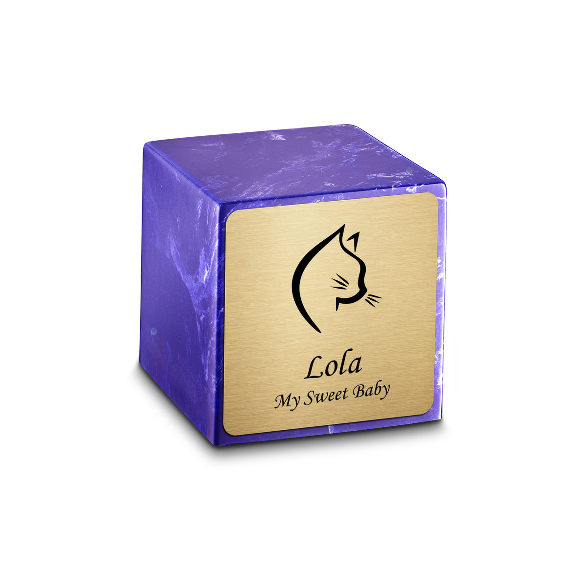Small Cube Cat Head Cobalt Cultured Marble Pet Cremation Urn by MacKenzie