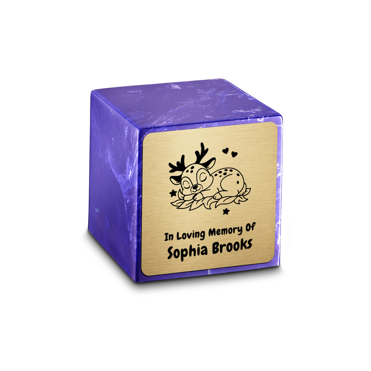 Small Cube Baby Deer Cobalt Cultured Marble Child Cremation Urn by MacKenzie