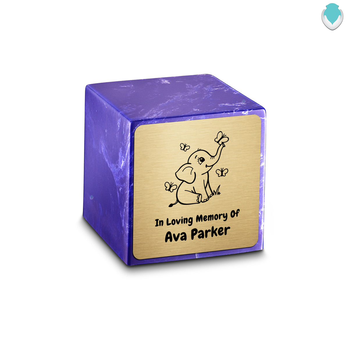 Small Cube Baby Elephant Cobalt Cultured Marble Child Cremation Urn by MacKenzie