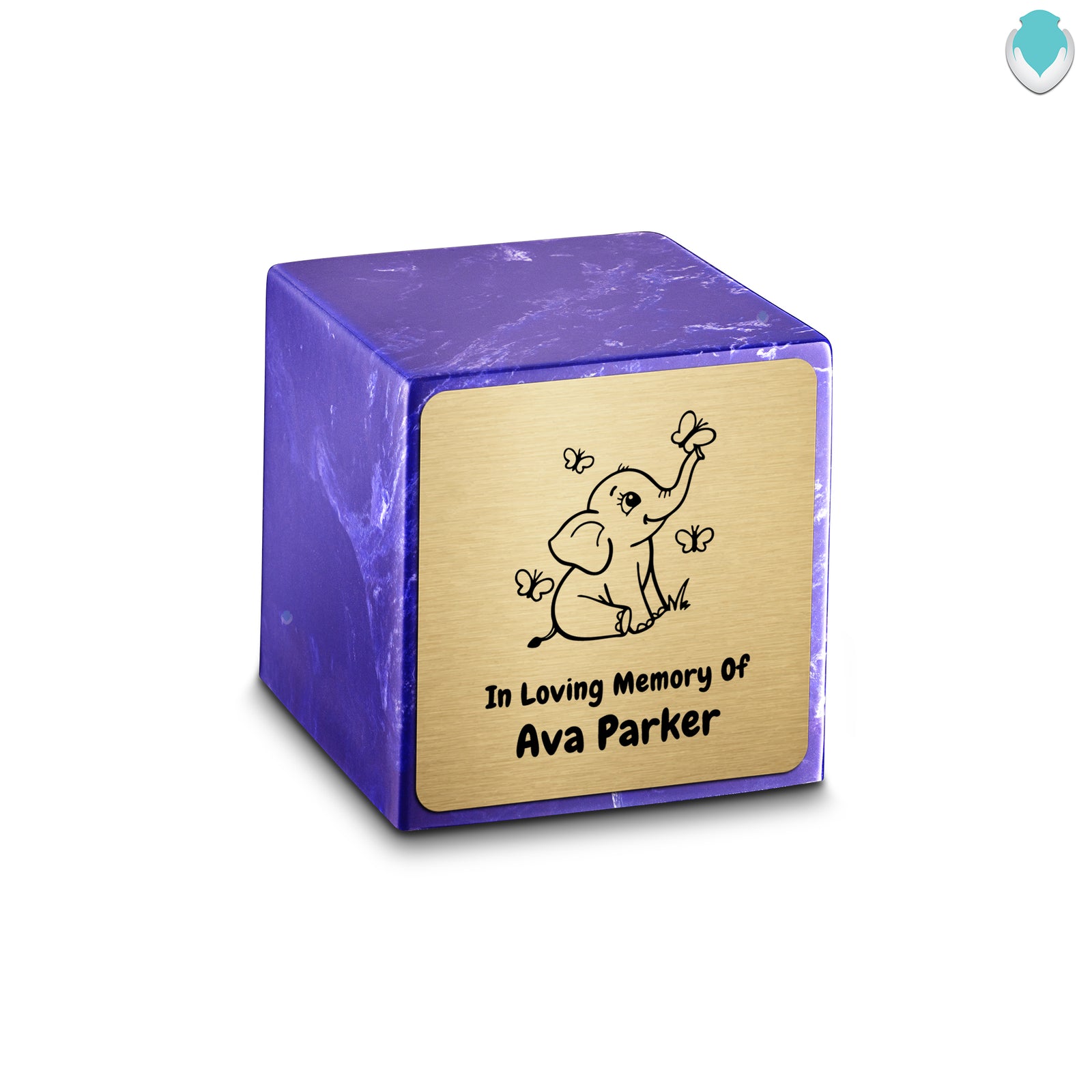 Small Cube Baby Elephant Cobalt Cultured Marble Child Cremation Urn by MacKenzie