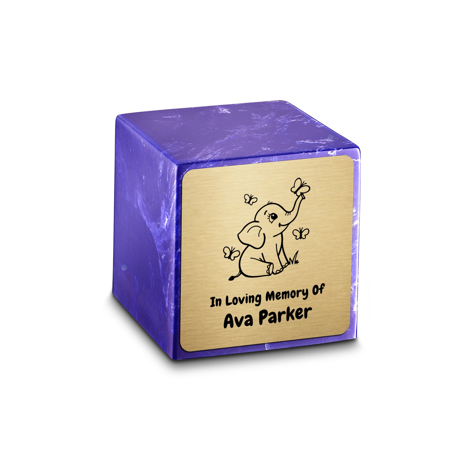 Small Cube Baby Elephant Cobalt Cultured Marble Child Cremation Urn by MacKenzie