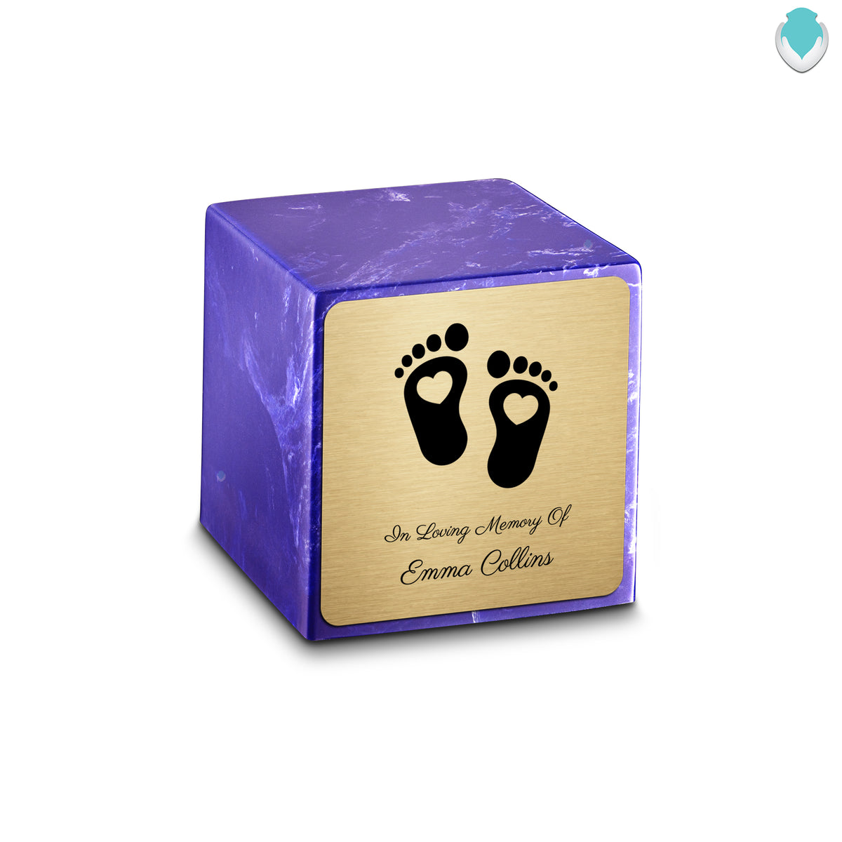 Small Cube Loving Heart Feet Cobalt Cultured Marble Child Cremation Urn by MacKenzie
