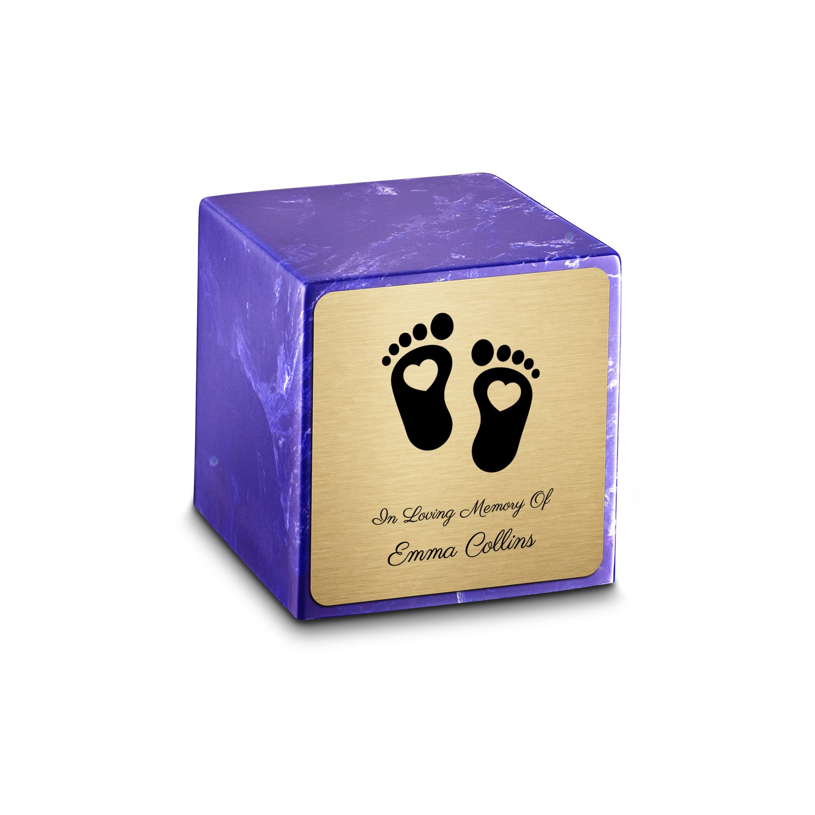 Small Cube Loving Heart Feet Cobalt Cultured Marble Child Cremation Urn by MacKenzie