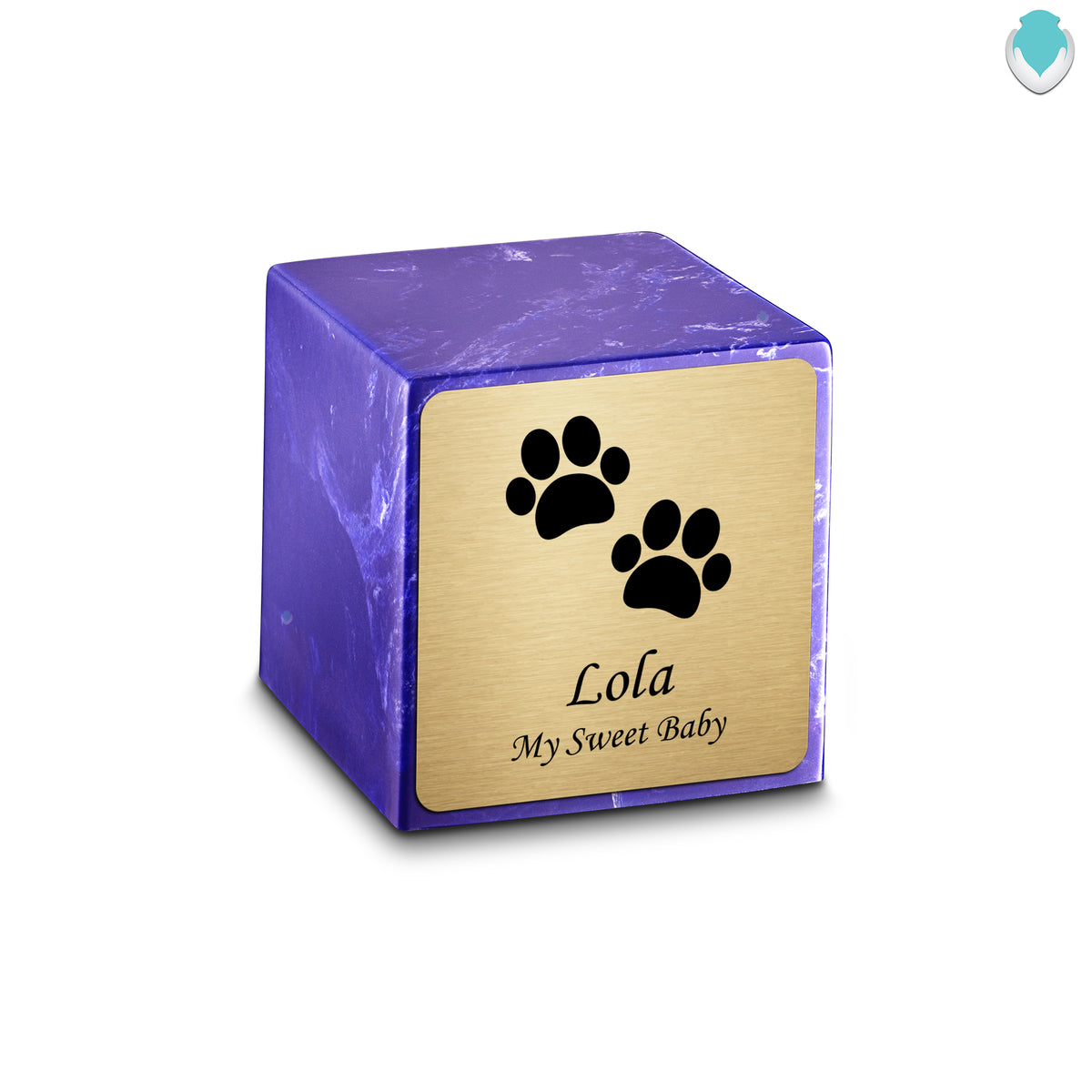 Small Cube Walking Paws Cobalt Cultured Marble Pet Cremation Urn by MacKenzie
