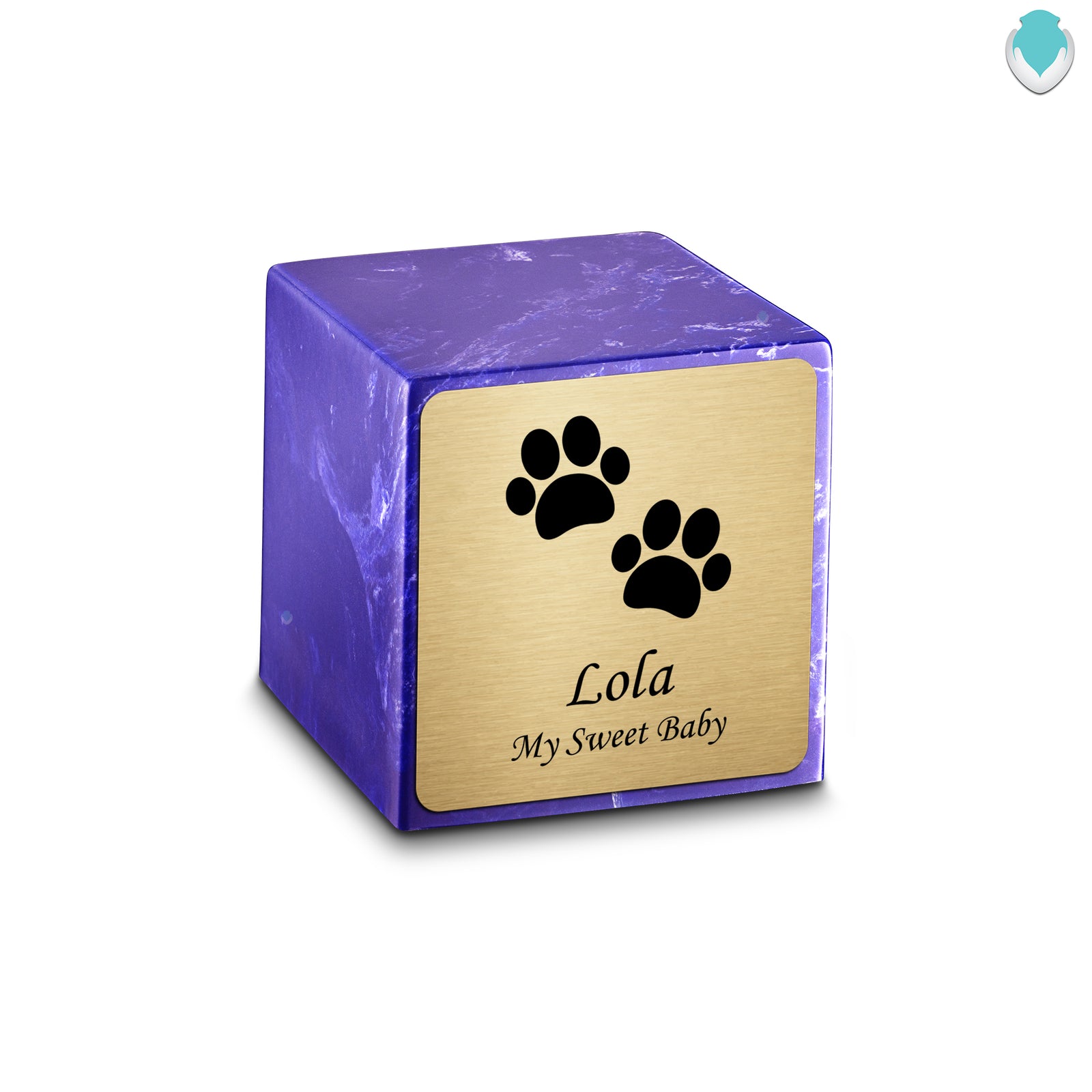 Small Cube Walking Paws Cobalt Cultured Marble Pet Cremation Urn by MacKenzie