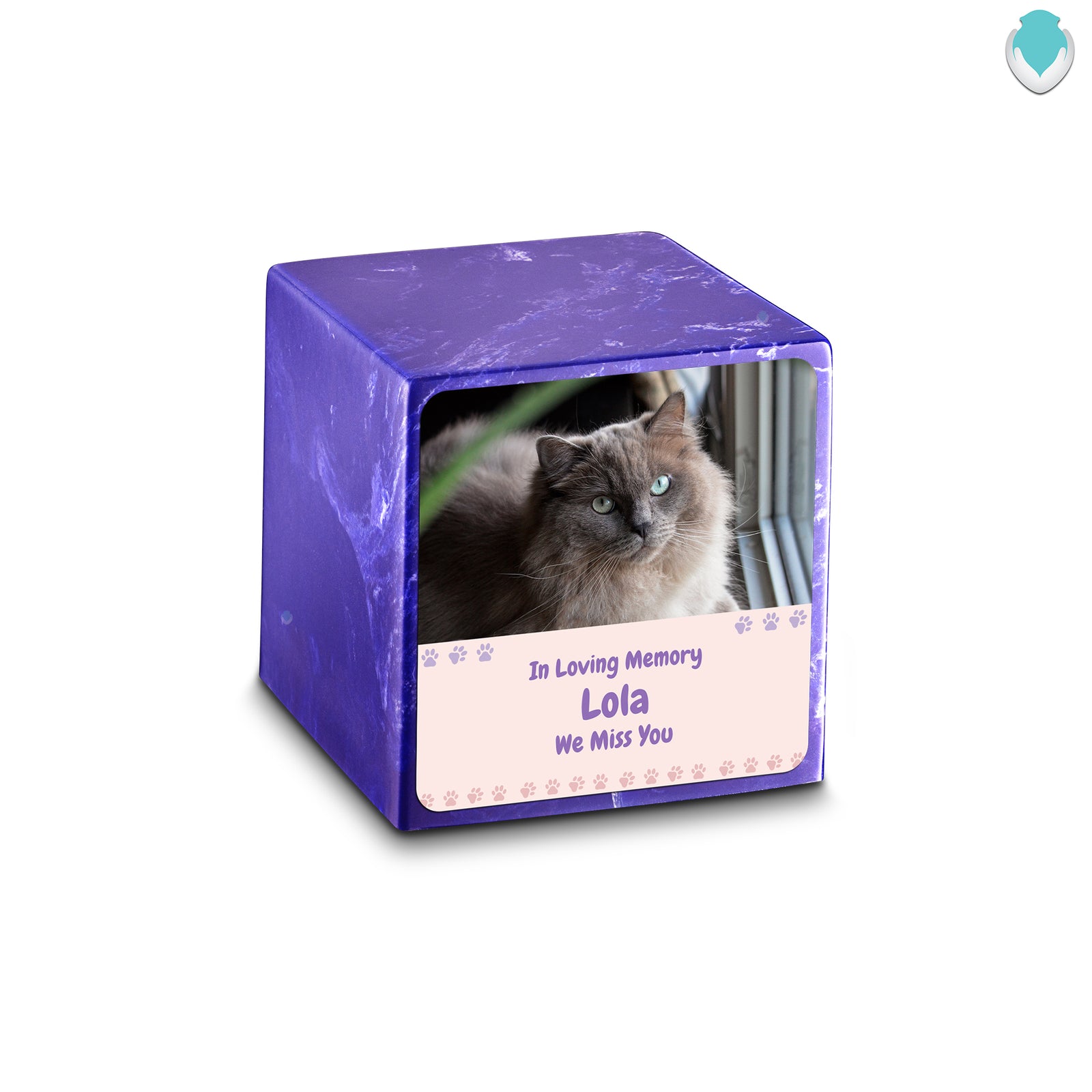 Small Cube Pet Photo Memorial Cobalt Cultured Marble Pet Cremation Urn by MacKenzie