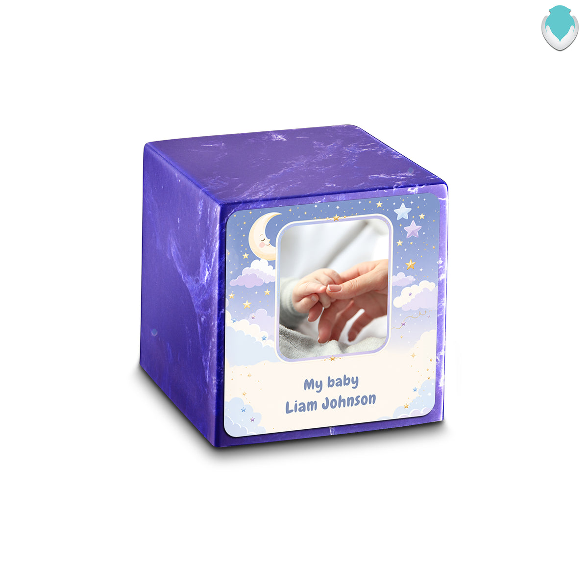 Small Cube Moon and Stars Cobalt Cultured Marble Child Cremation Urn by MacKenzie