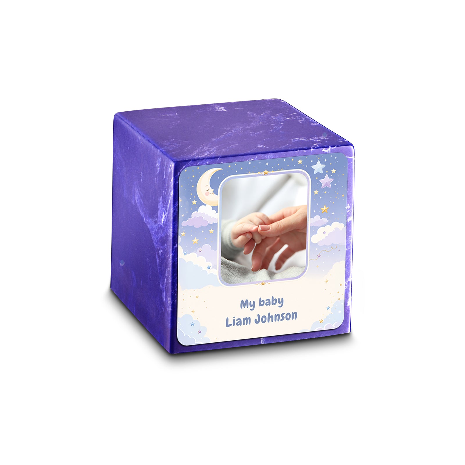 Small Cube Moon and Stars Cobalt Cultured Marble Child Cremation Urn by MacKenzie