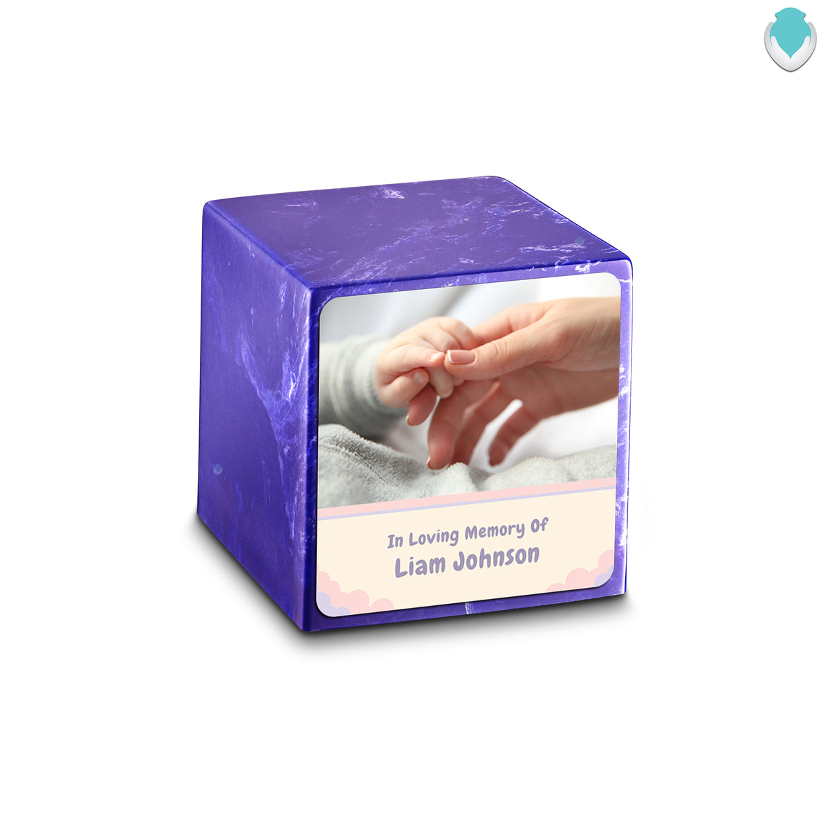 Small Cube Classic Photo Cobalt Cultured Marble Child Cremation Urn by MacKenzie