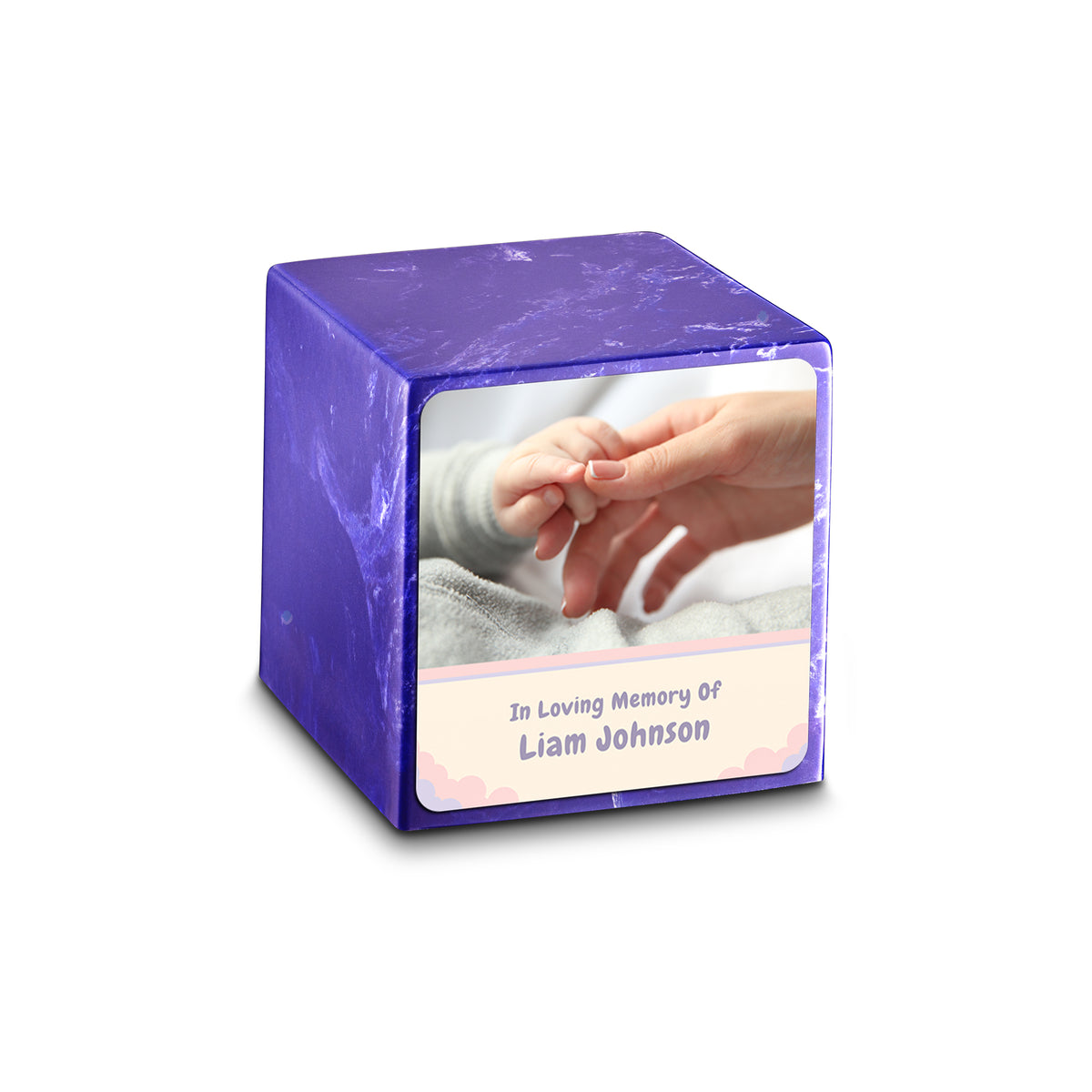 Small Cube Classic Photo Cobalt Cultured Marble Child Cremation Urn by MacKenzie